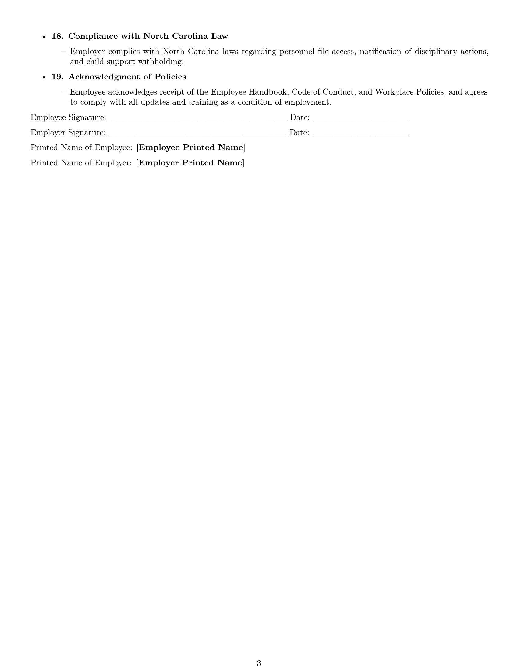 Preview page 3 of Free North Carolina office assistant employment contract template