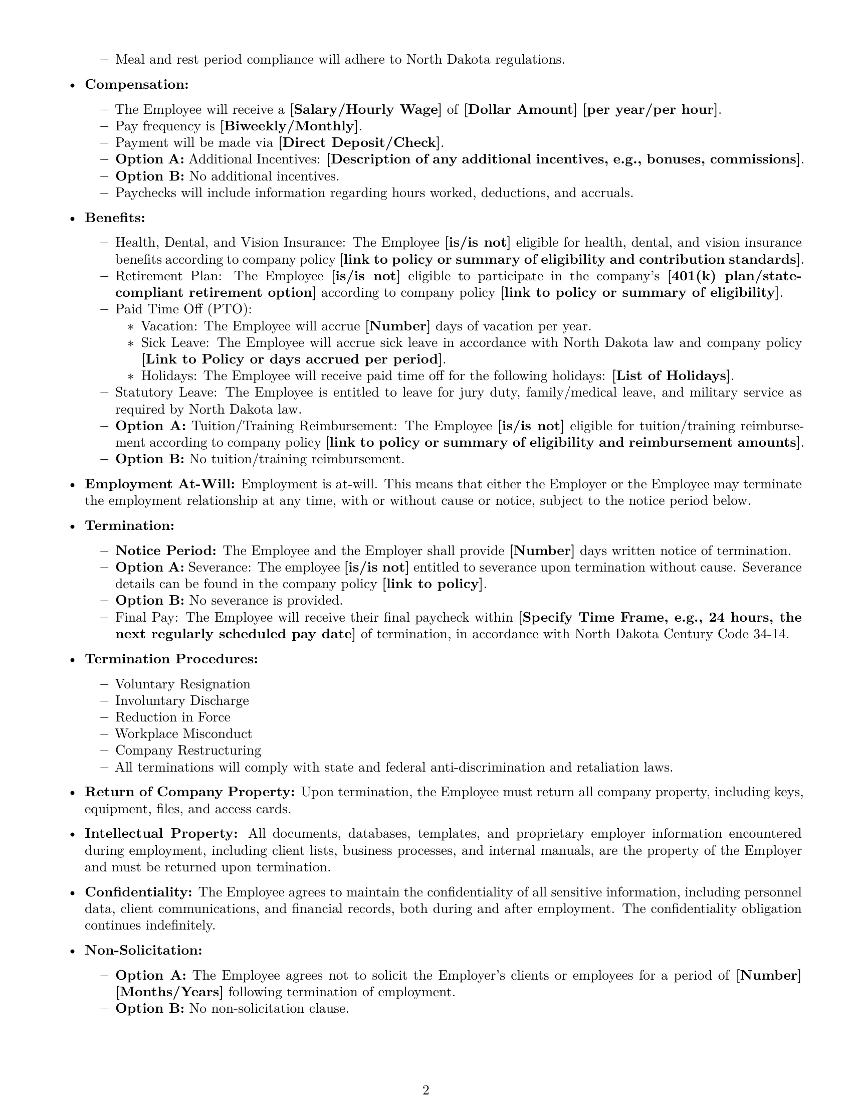 Preview page 2 of Free North Dakota office assistant employment contract template