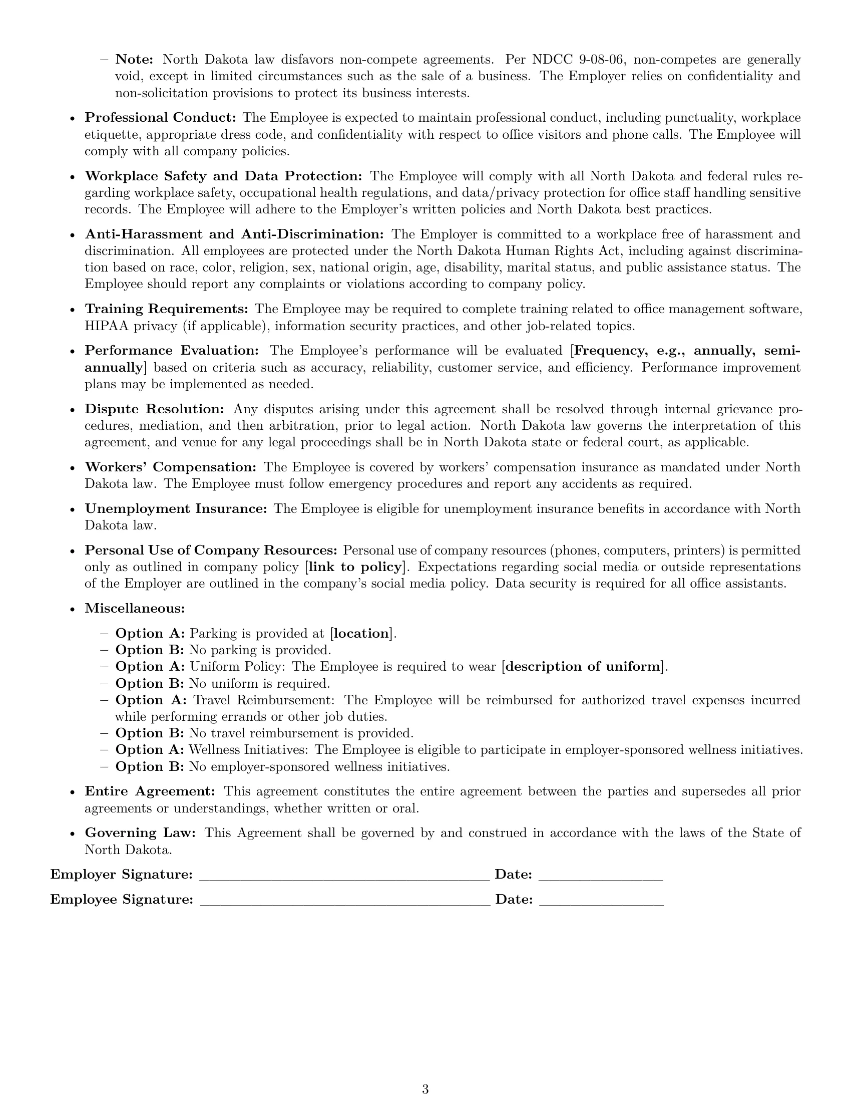 Preview page 3 of Free North Dakota office assistant employment contract template