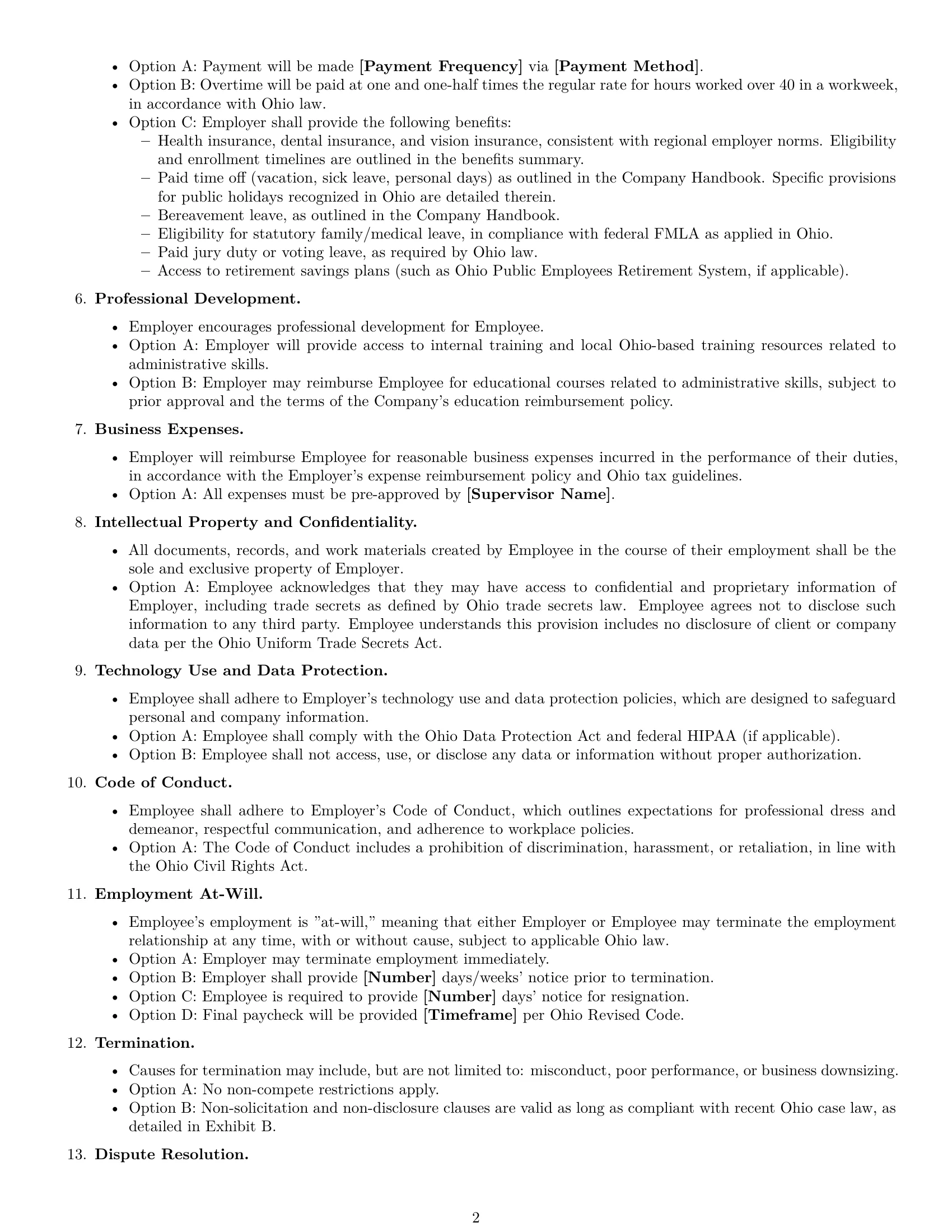 Preview page 2 of Free Ohio office assistant employment contract template