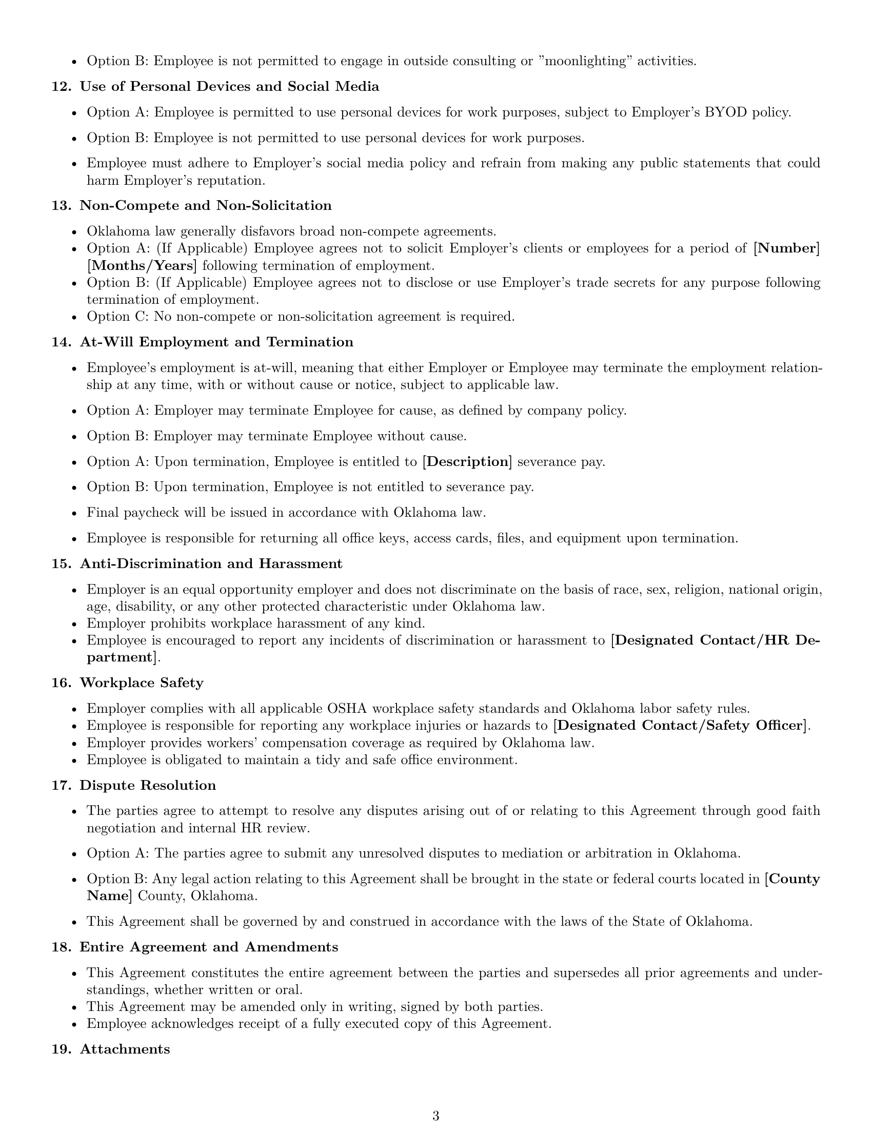 Preview page 3 of Free Oklahoma office assistant employment contract template