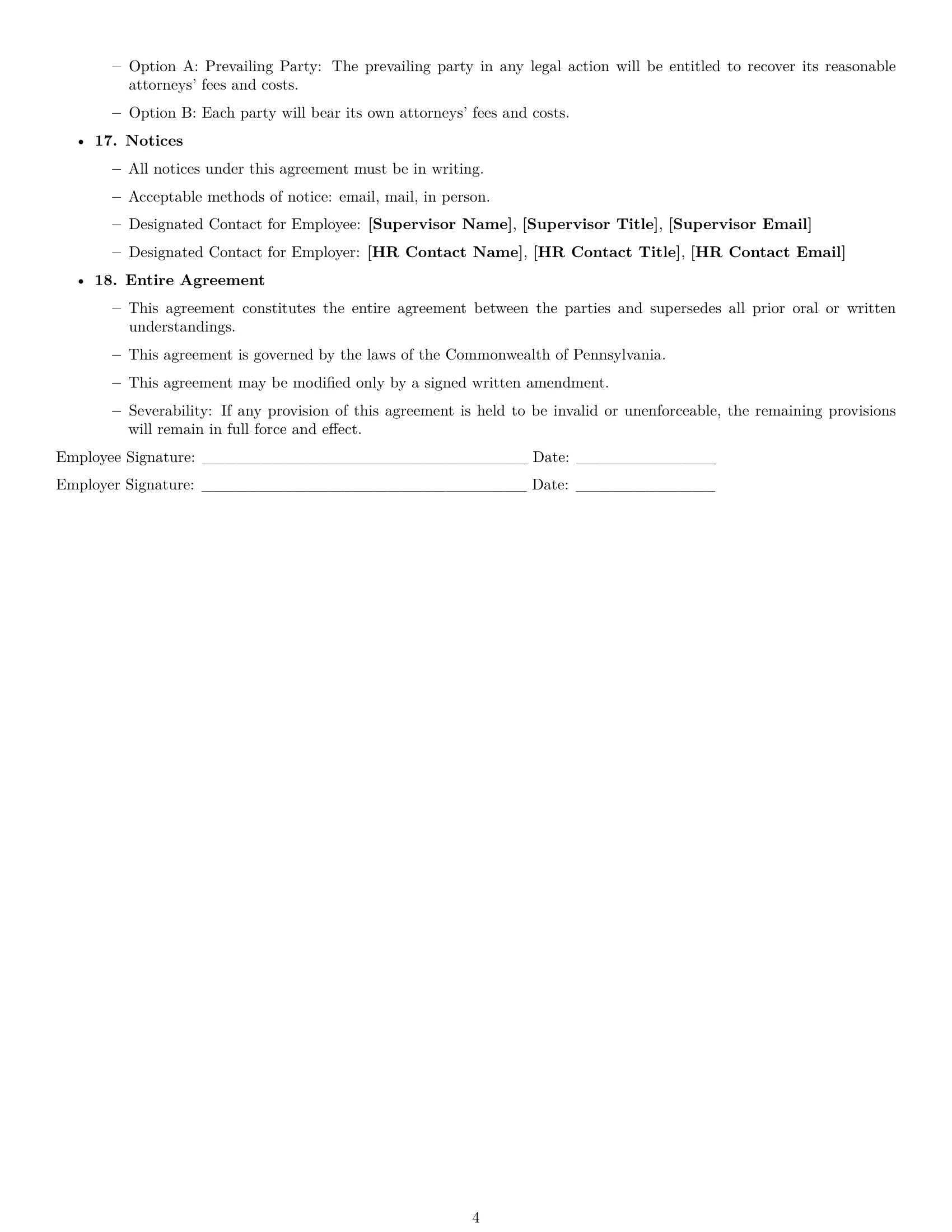 Preview page 4 of Free Pennsylvania office assistant employment contract template