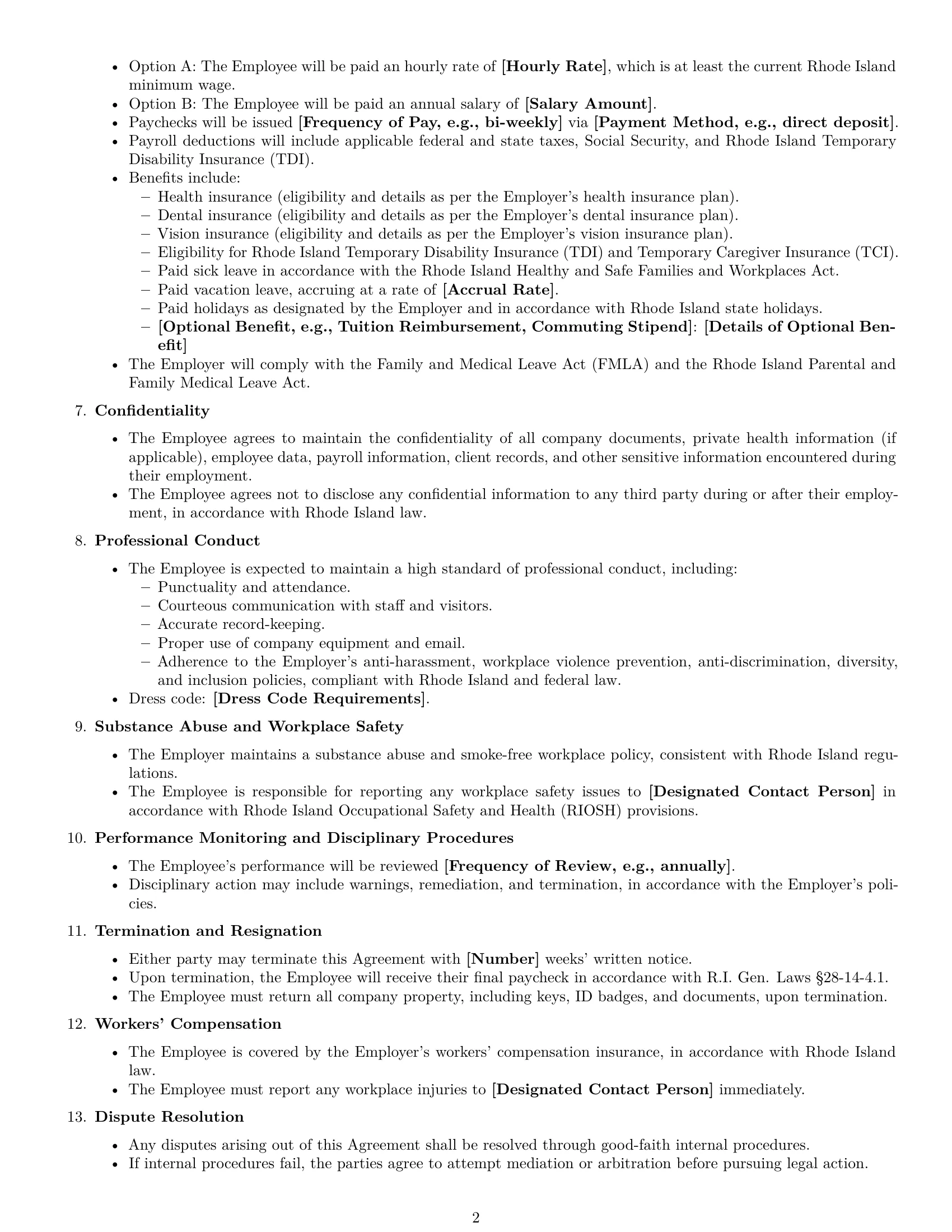 Preview page 2 of Free Rhode Island office assistant employment contract template