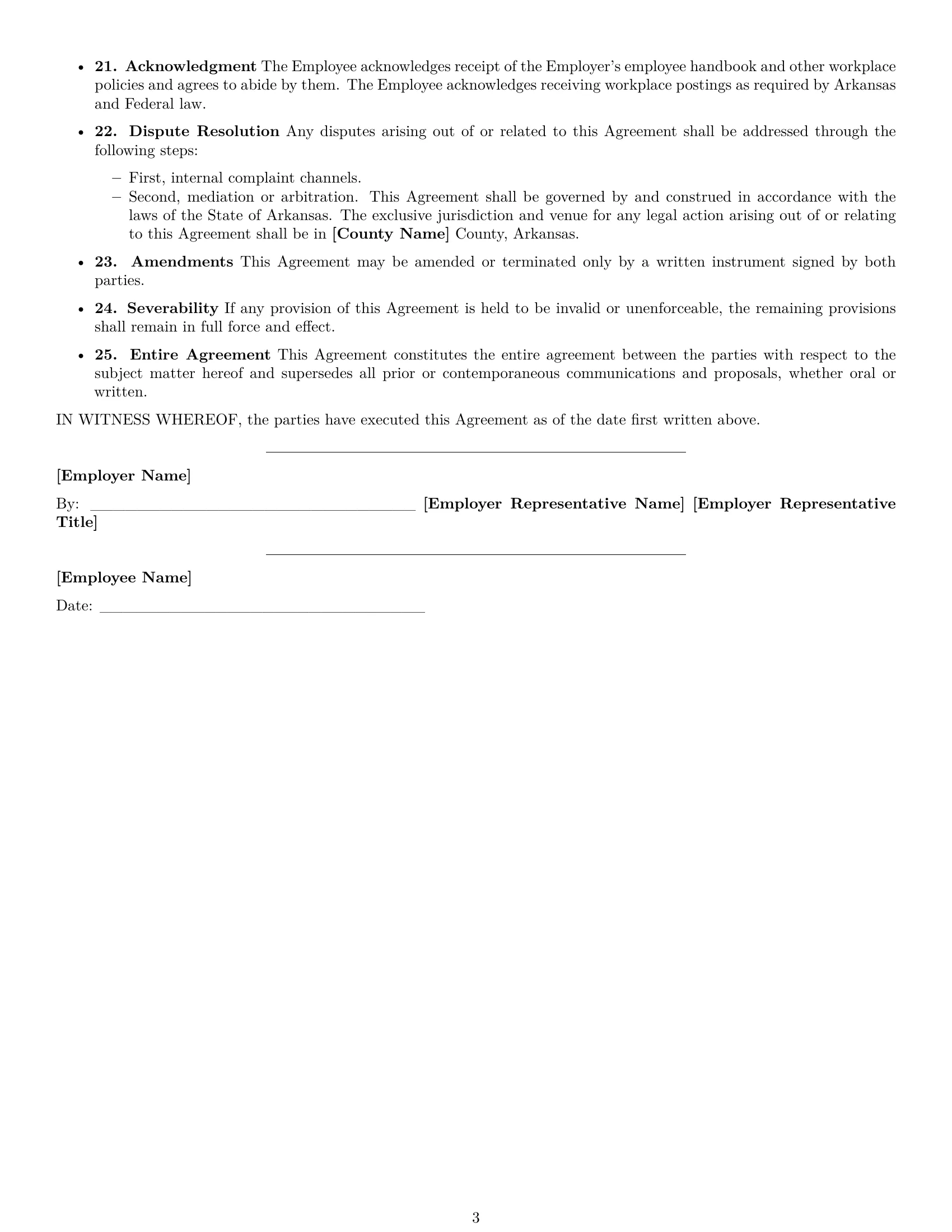 Preview page 3 of Free Arkansas office assistant employment contract template
