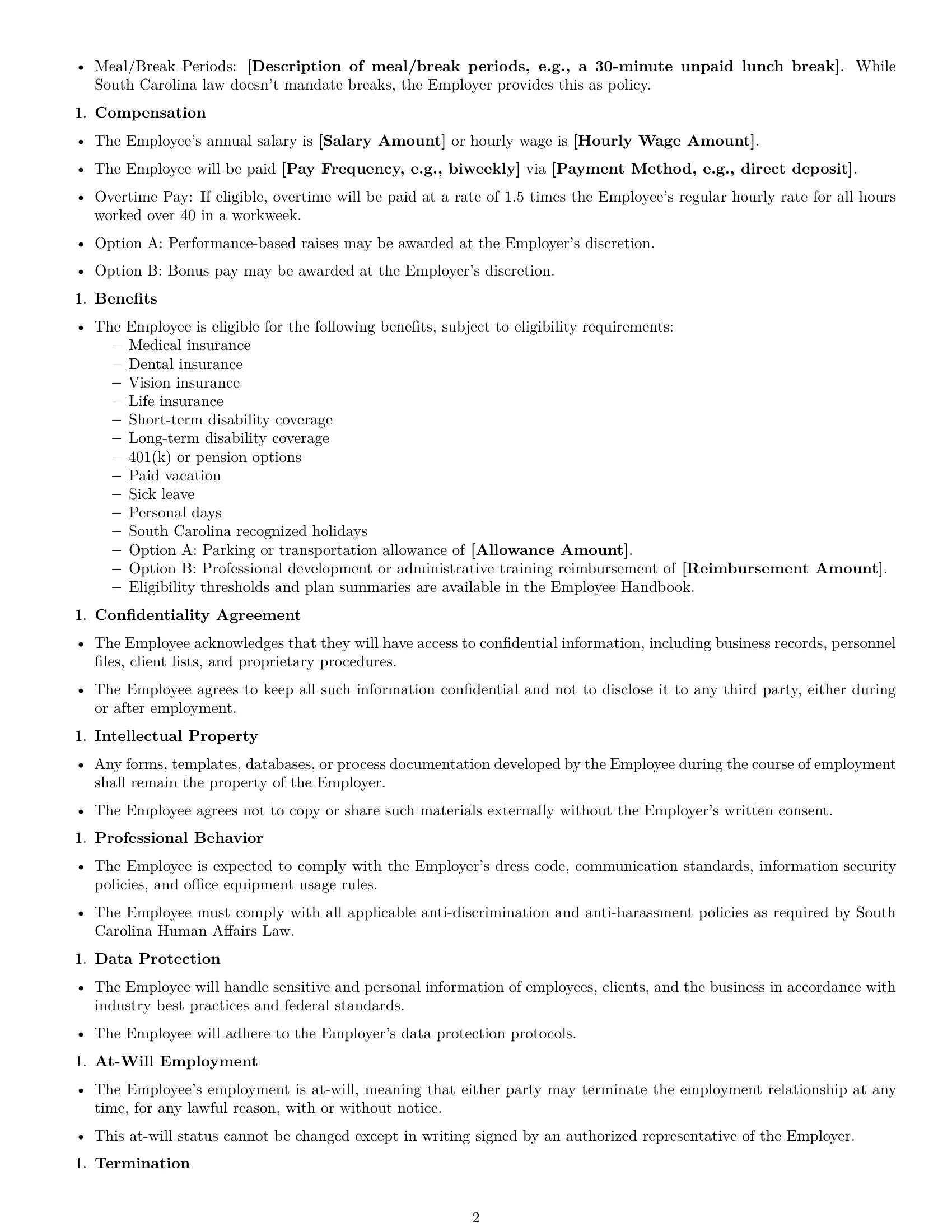 Preview page 2 of Free South Carolina office assistant employment contract template