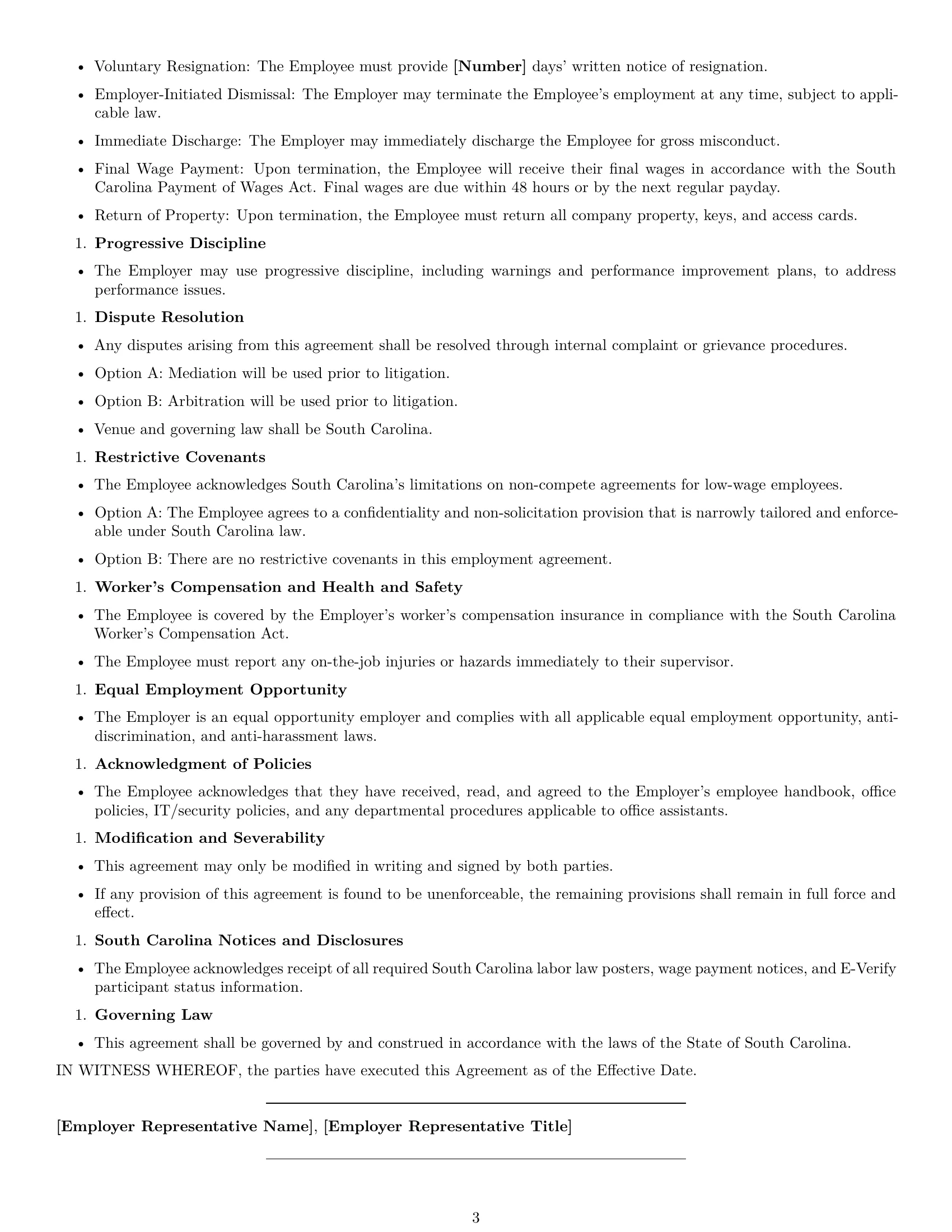 Preview page 3 of Free South Carolina office assistant employment contract template