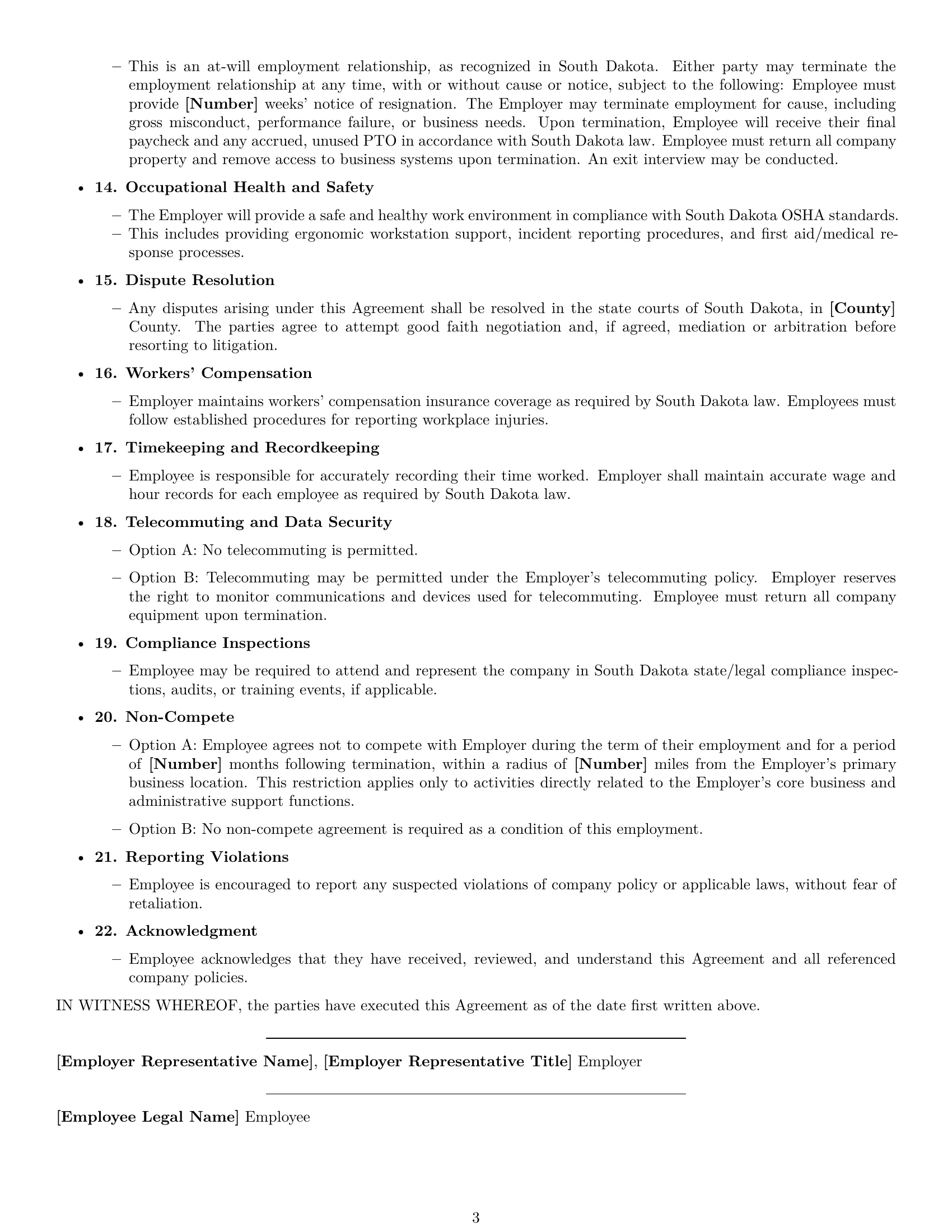 Preview page 3 of Free South Dakota office assistant employment contract template