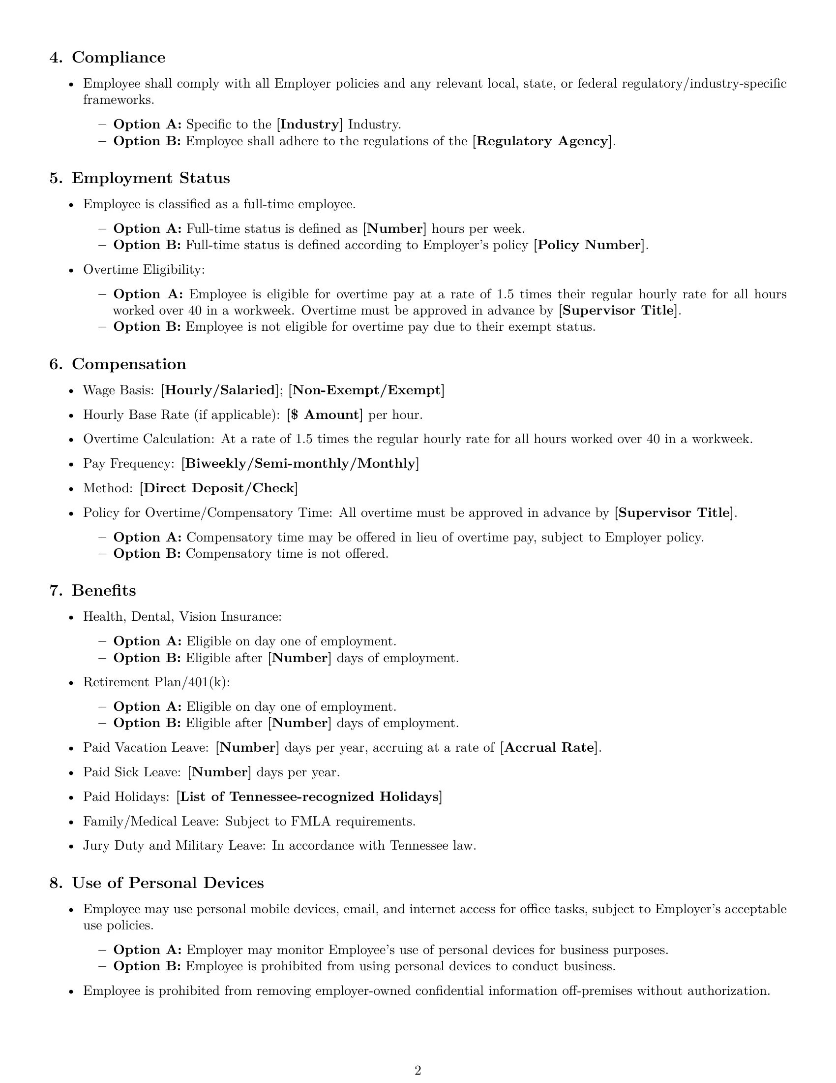 Preview page 2 of Free Tennessee office assistant employment contract template
