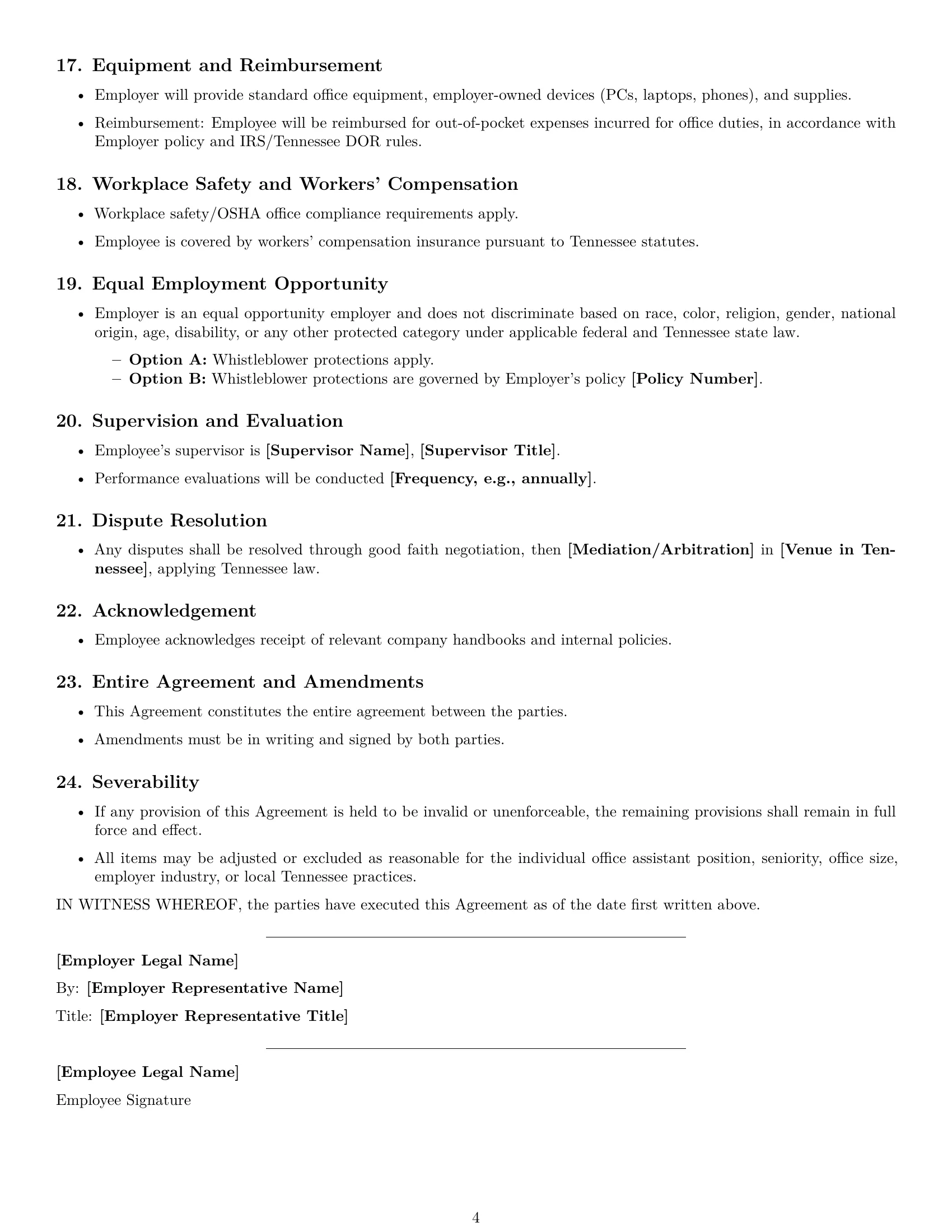 Preview page 4 of Free Tennessee office assistant employment contract template