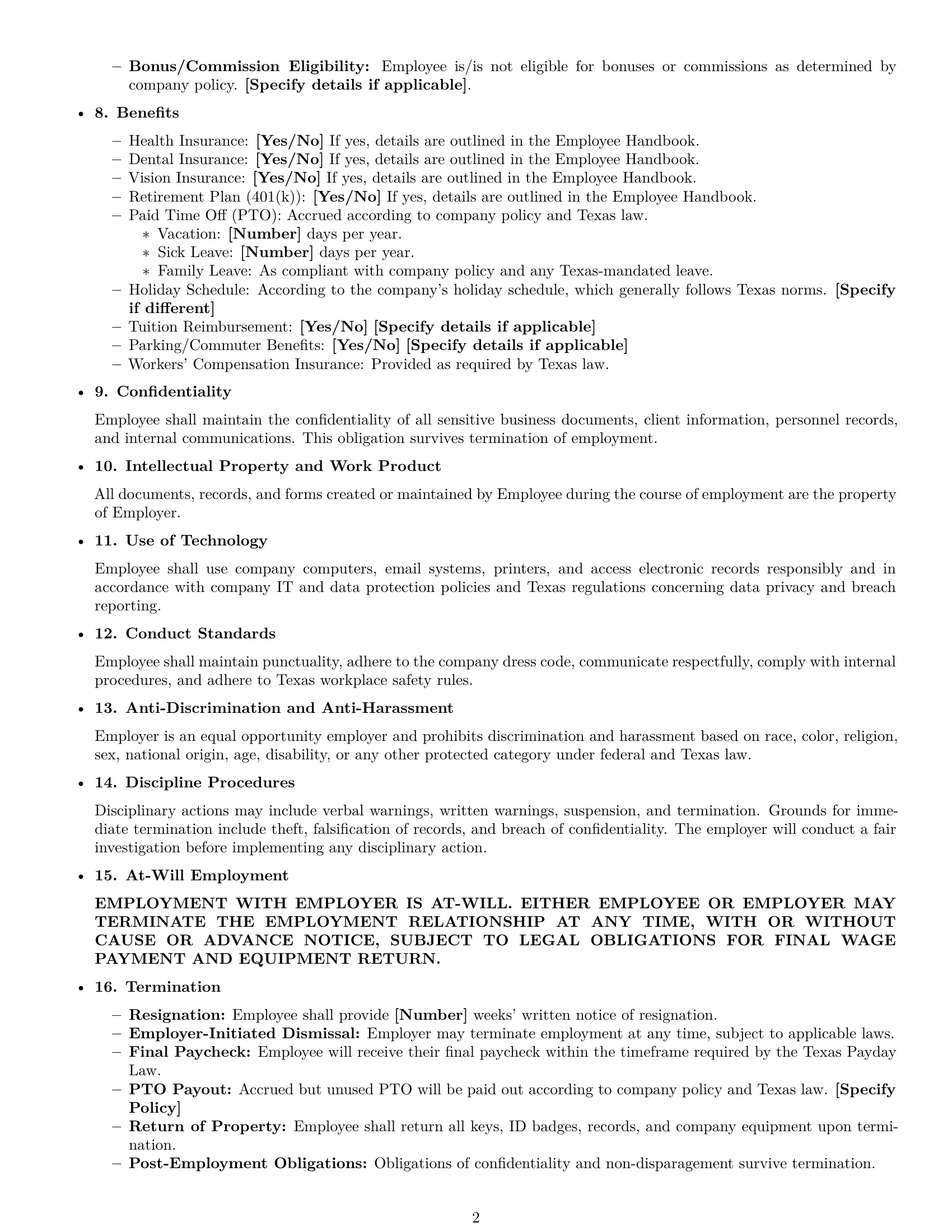 Preview page 2 of Free Texas office assistant employment contract template