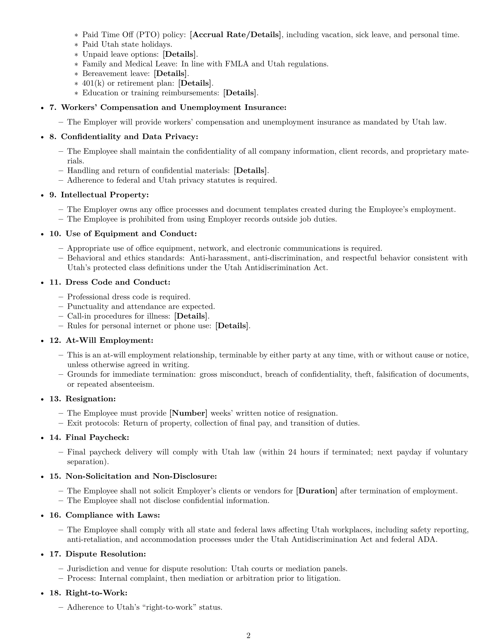 Preview page 2 of Free Utah office assistant employment contract template