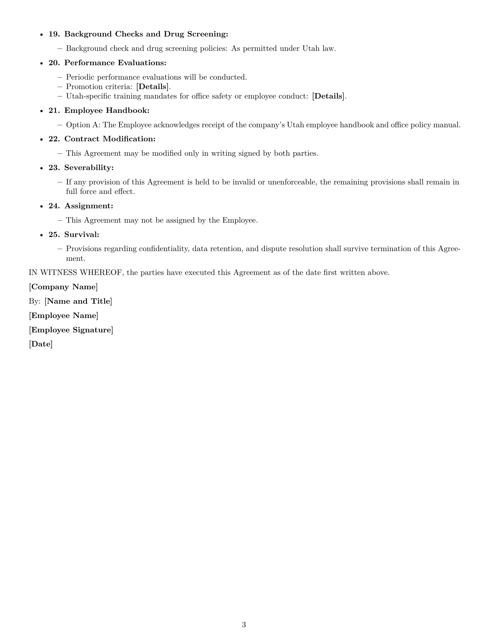 Preview page 3 of Free Utah office assistant employment contract template