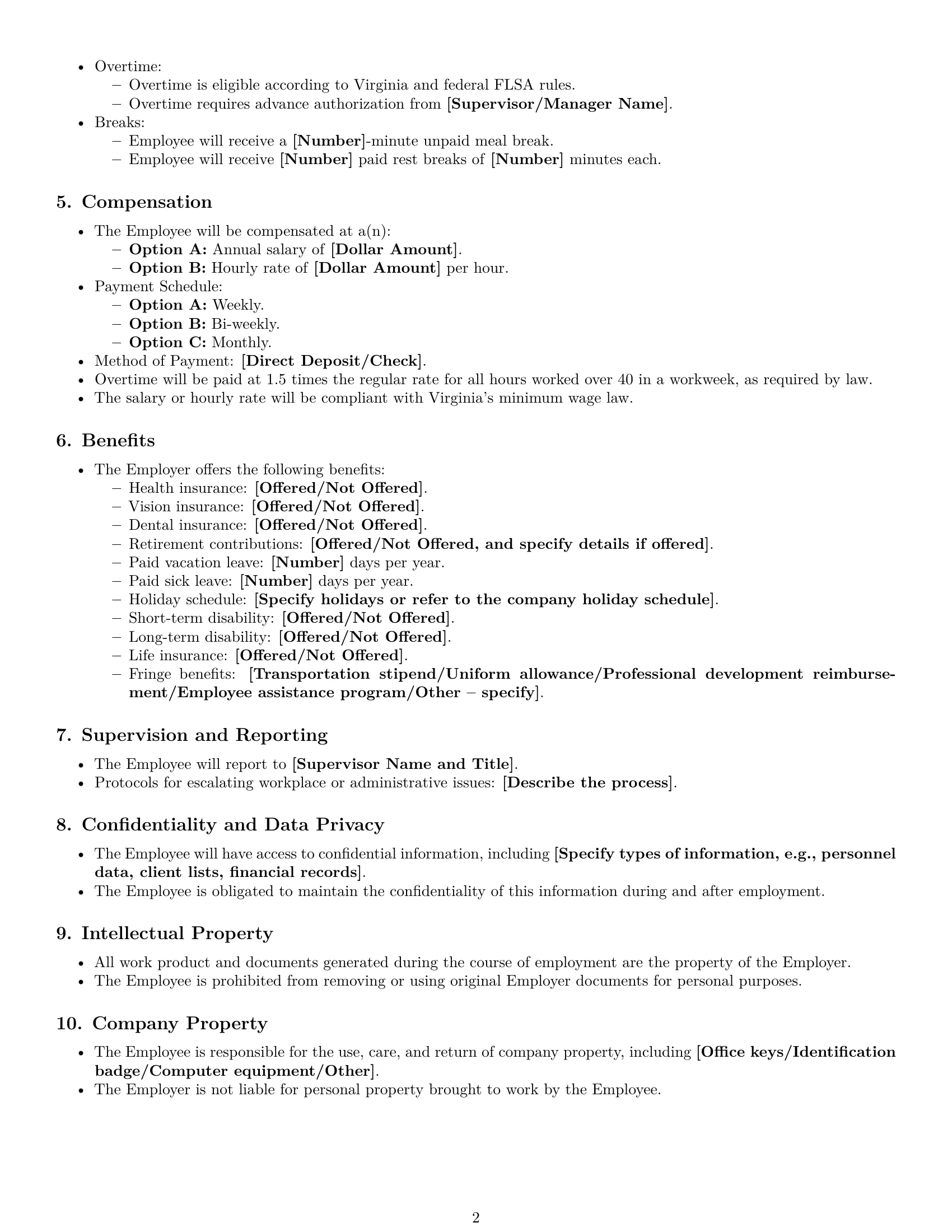 Preview page 2 of Free Virginia office assistant employment contract template
