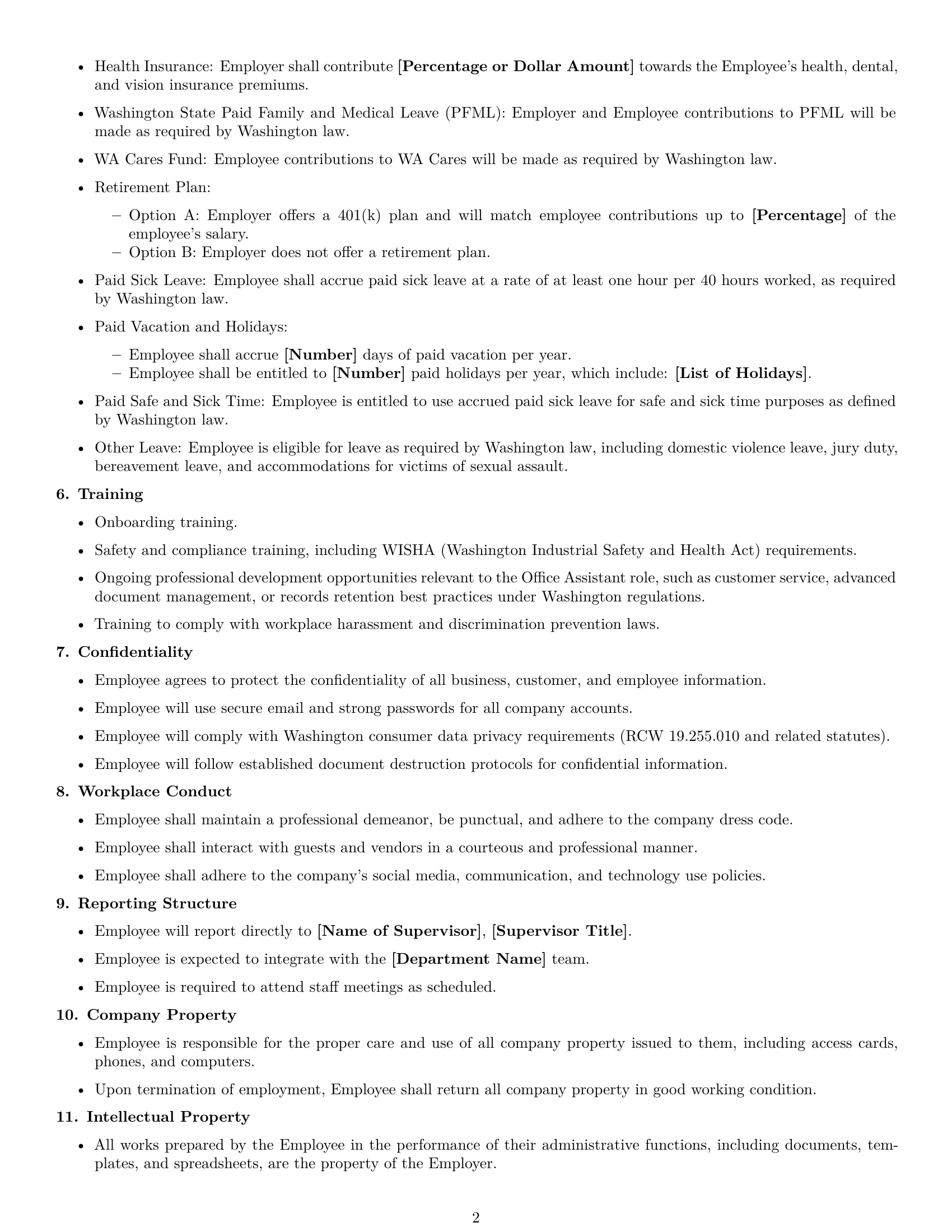 Preview page 2 of Free Washington office assistant employment contract template