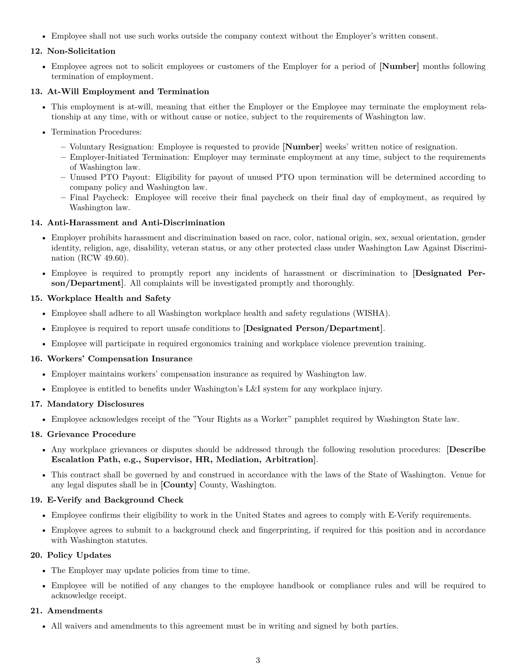Preview page 3 of Free Washington office assistant employment contract template