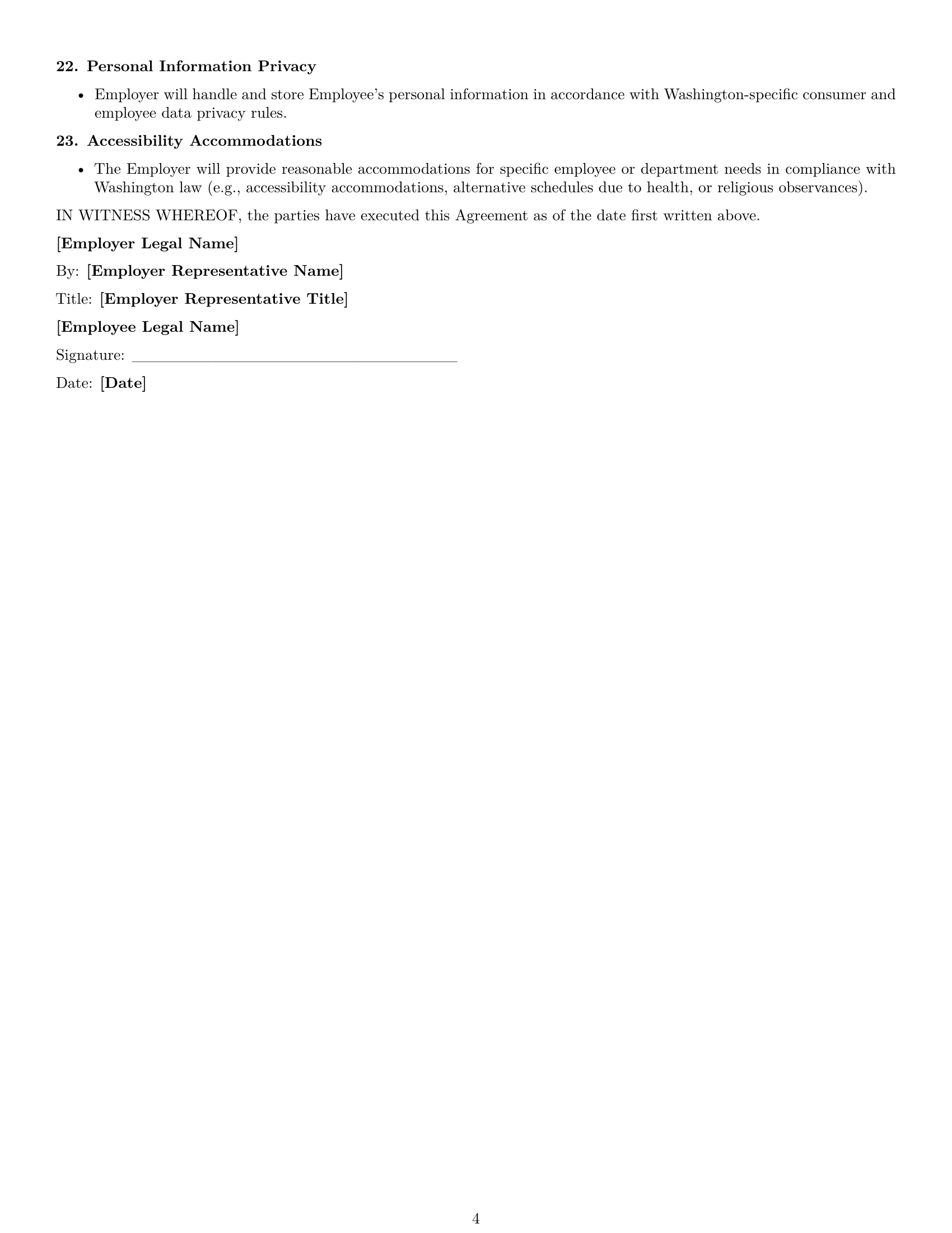 Preview page 4 of Free Washington office assistant employment contract template