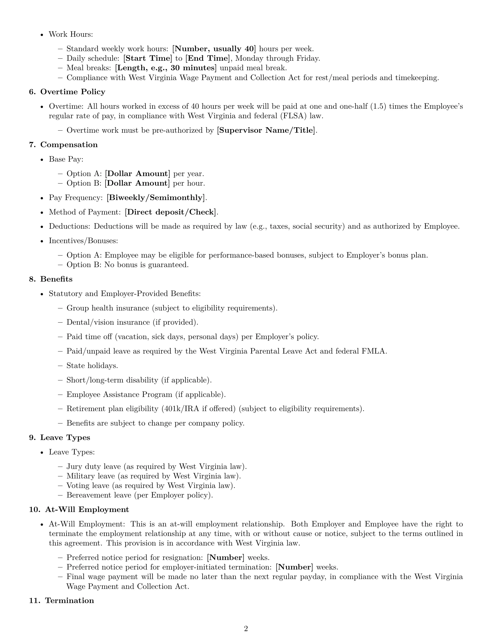 Preview page 2 of Free West Virginia office assistant employment contract template