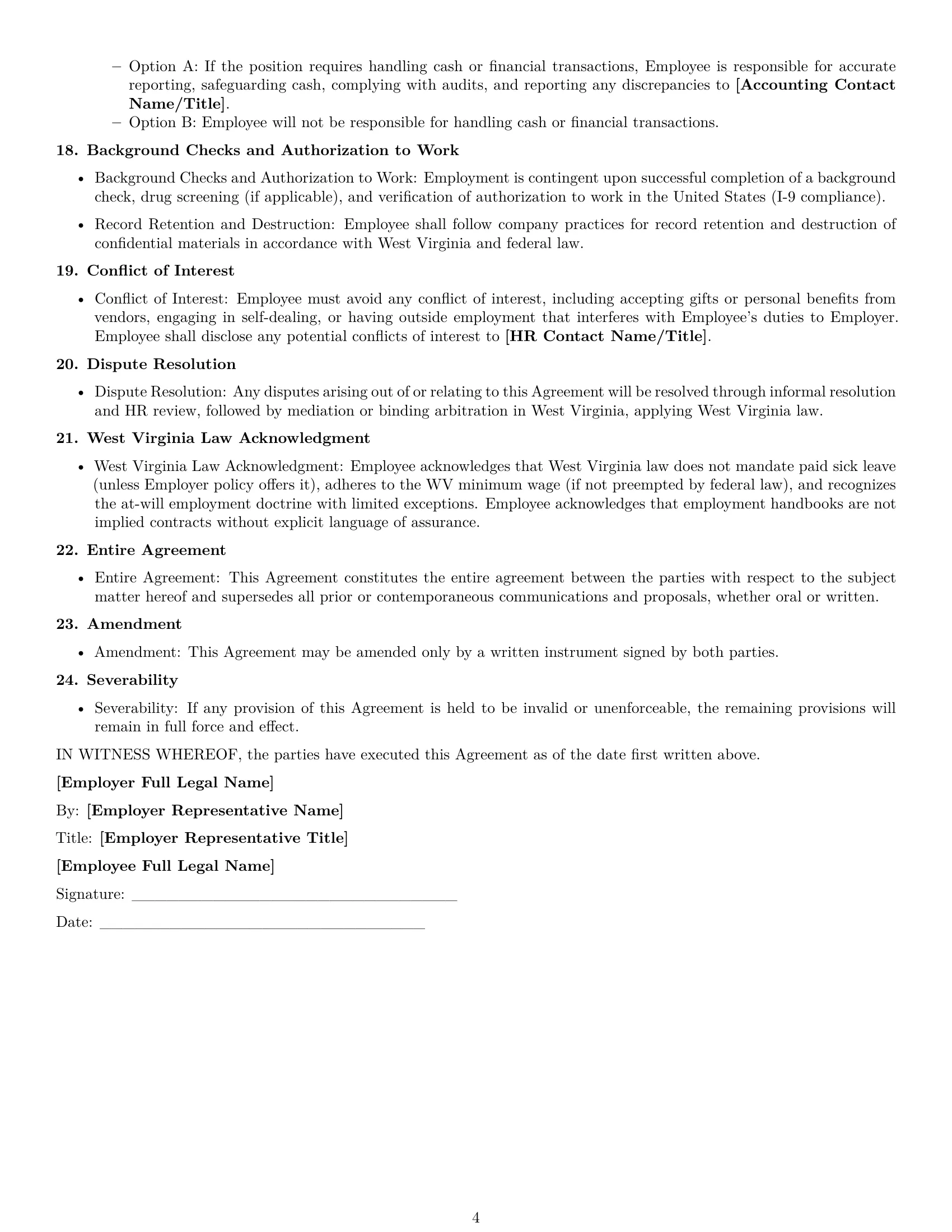 Preview page 4 of Free West Virginia office assistant employment contract template
