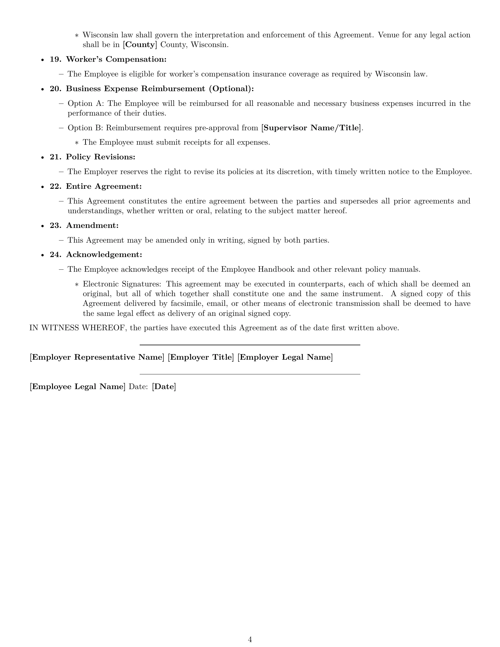 Preview page 4 of Free Wisconsin office assistant employment contract template