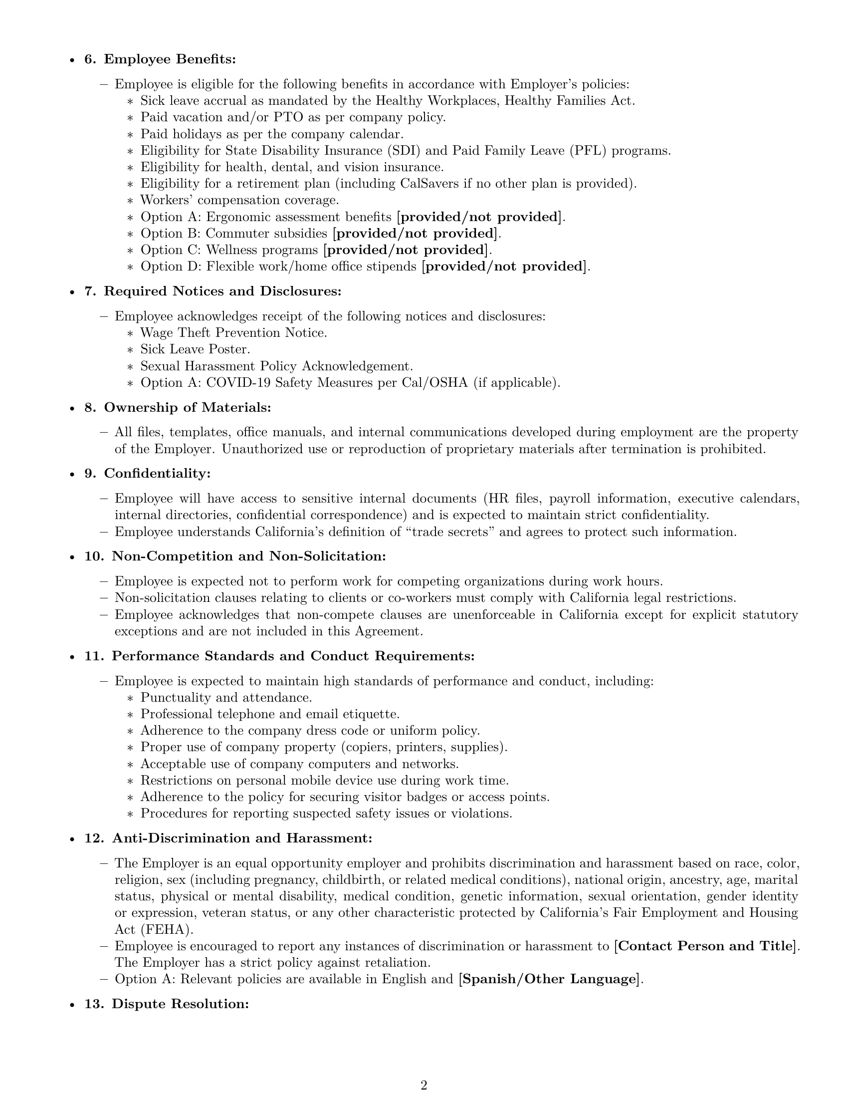 Preview page 2 of Free California office assistant employment contract template