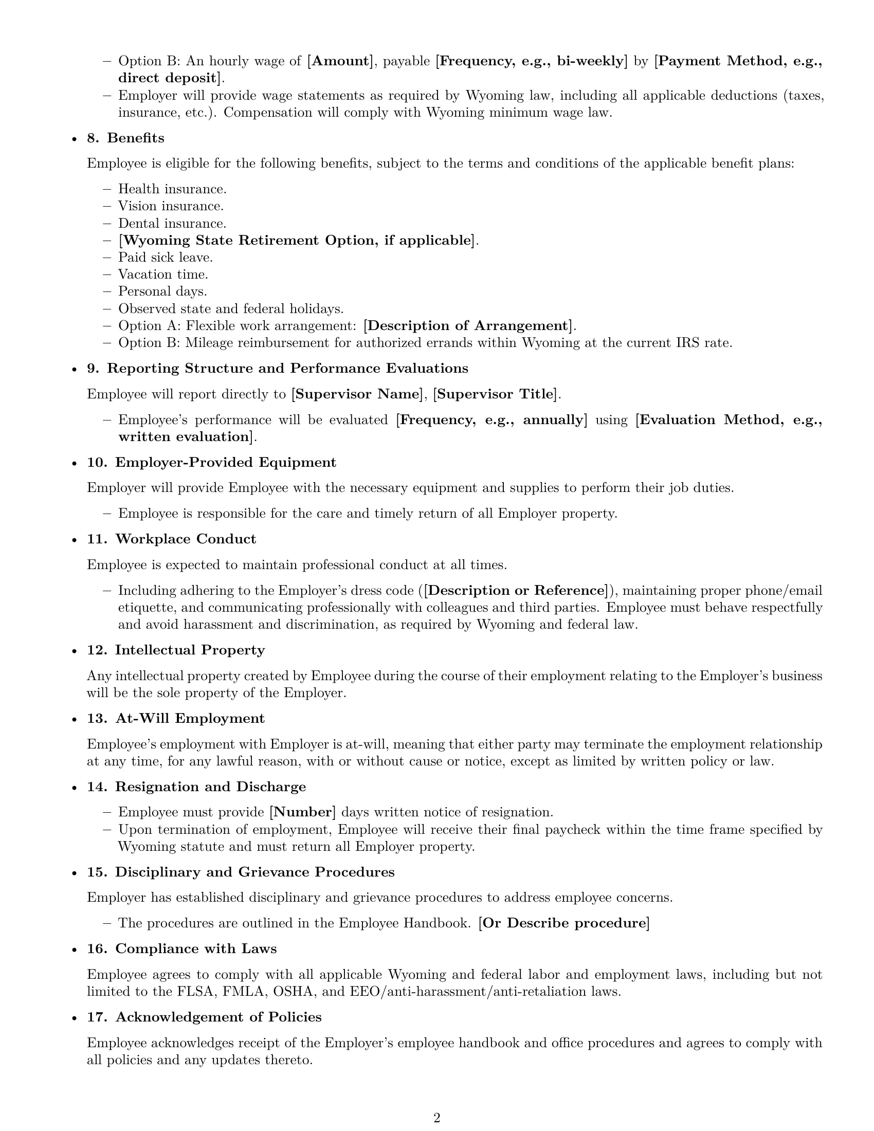 Preview page 2 of Free Wyoming office assistant employment contract template