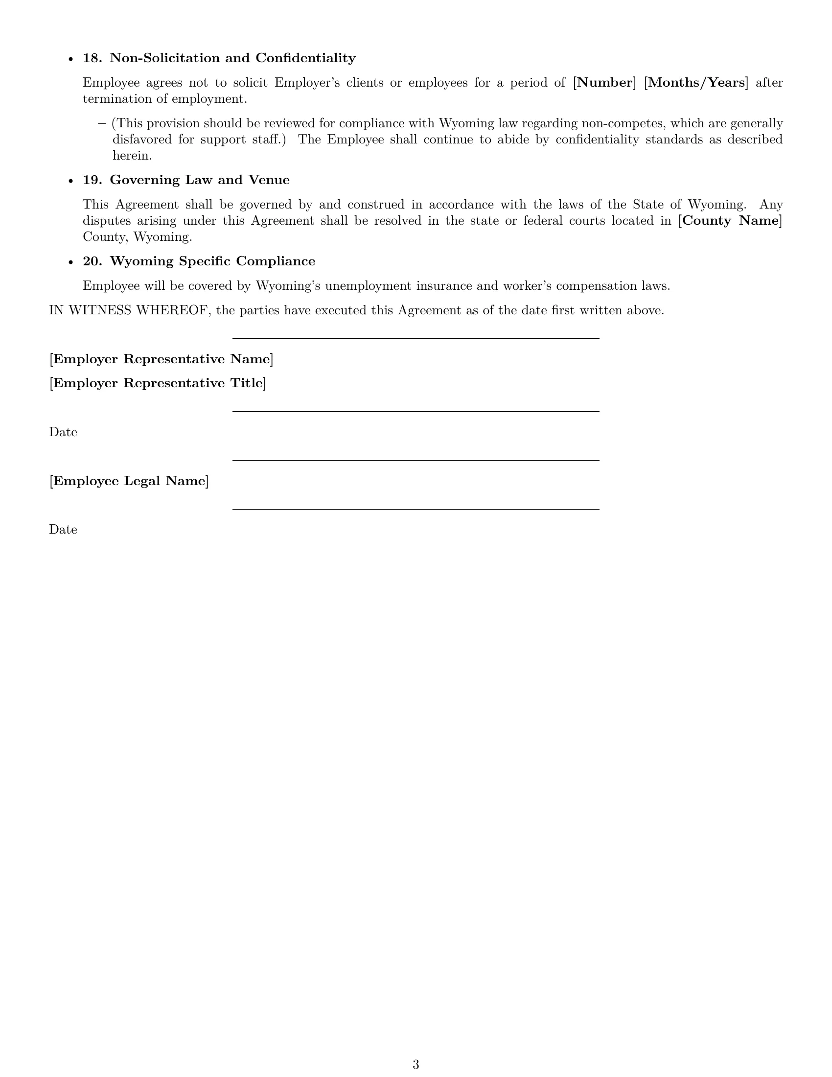 Preview page 3 of Free Wyoming office assistant employment contract template