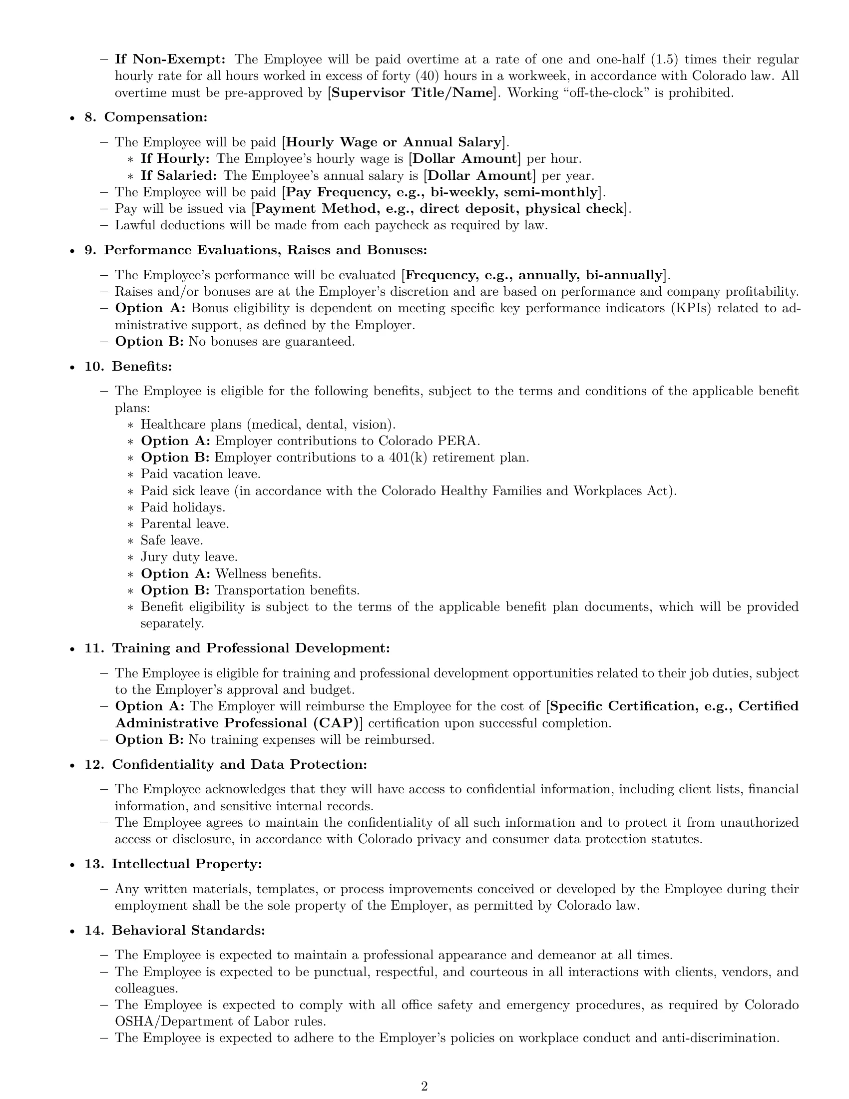 Preview page 2 of Free Colorado office assistant employment contract template
