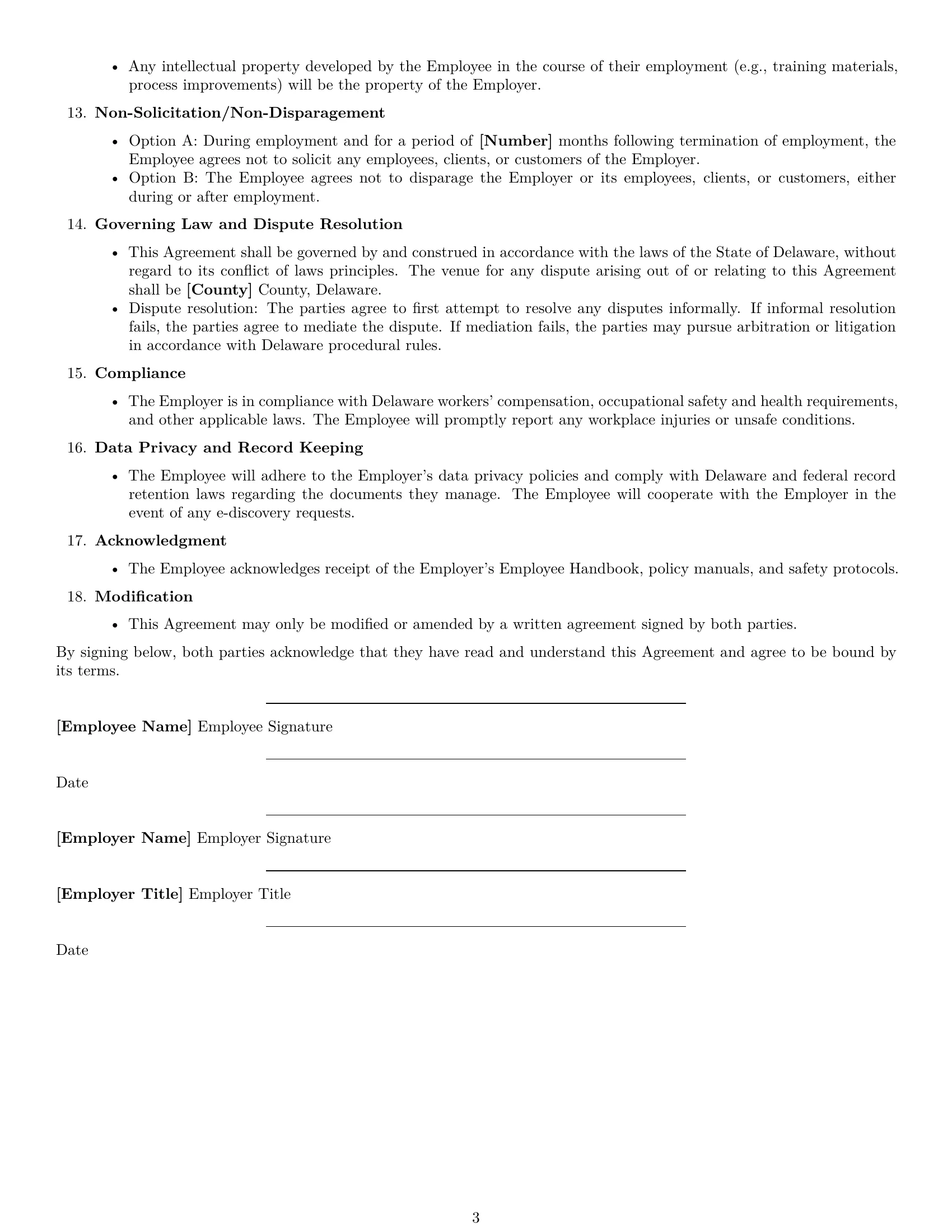Preview page 3 of Free Delaware office assistant employment contract template