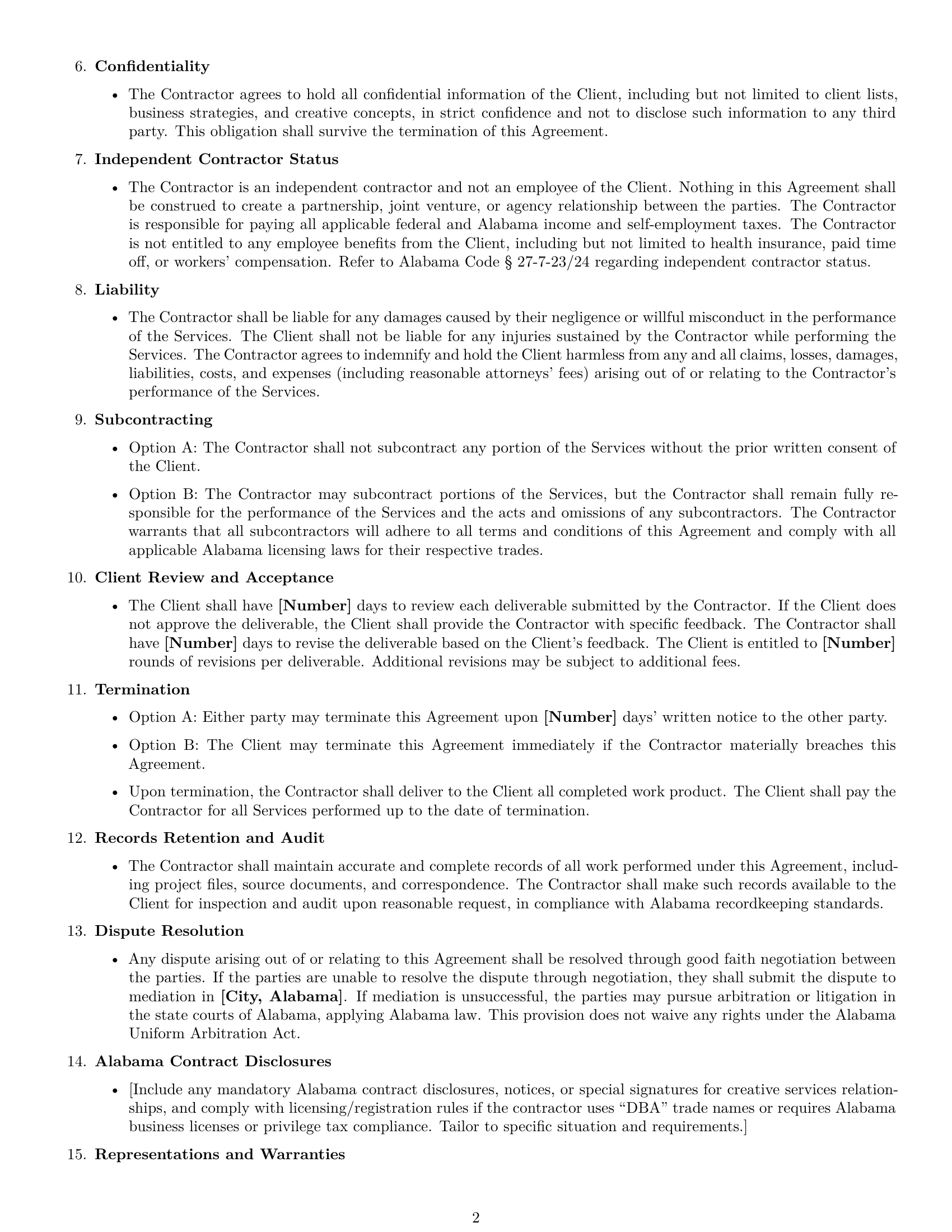 Preview page 2 of Free Alabama creative independent contractor agreement template