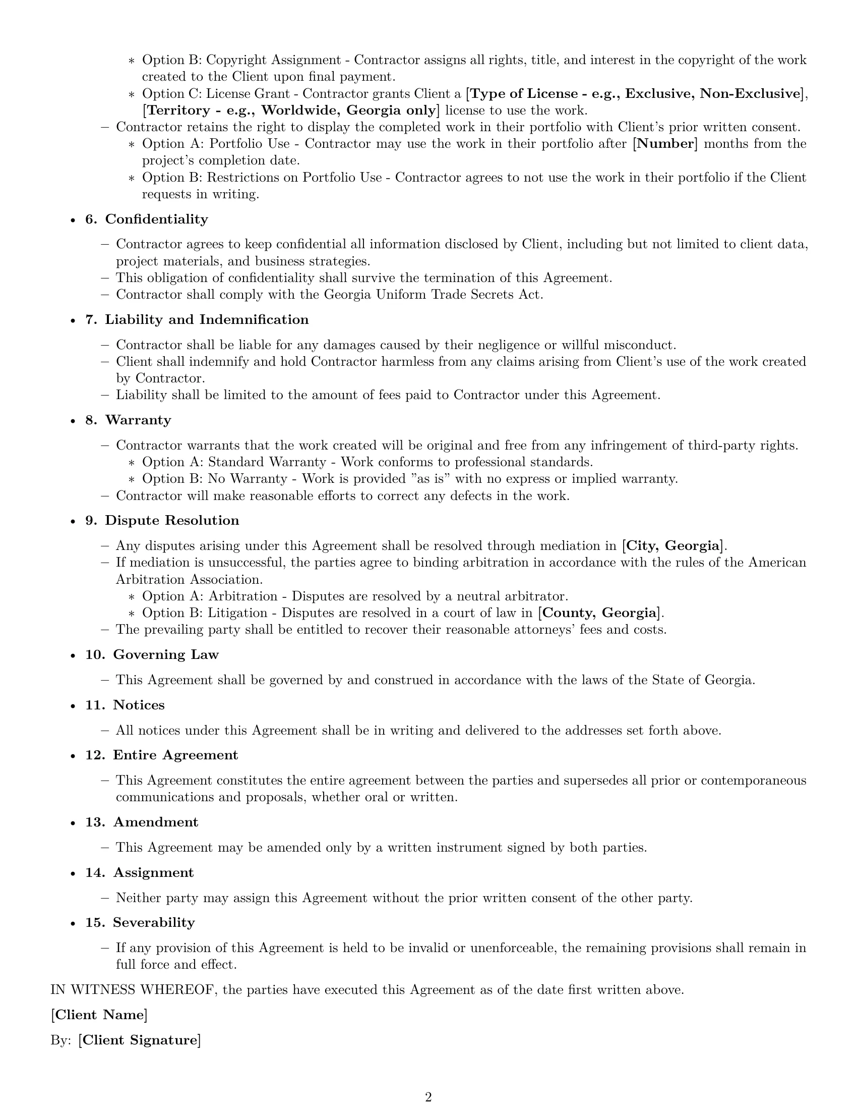 Preview page 2 of Free Georgia creative independent contractor agreement template