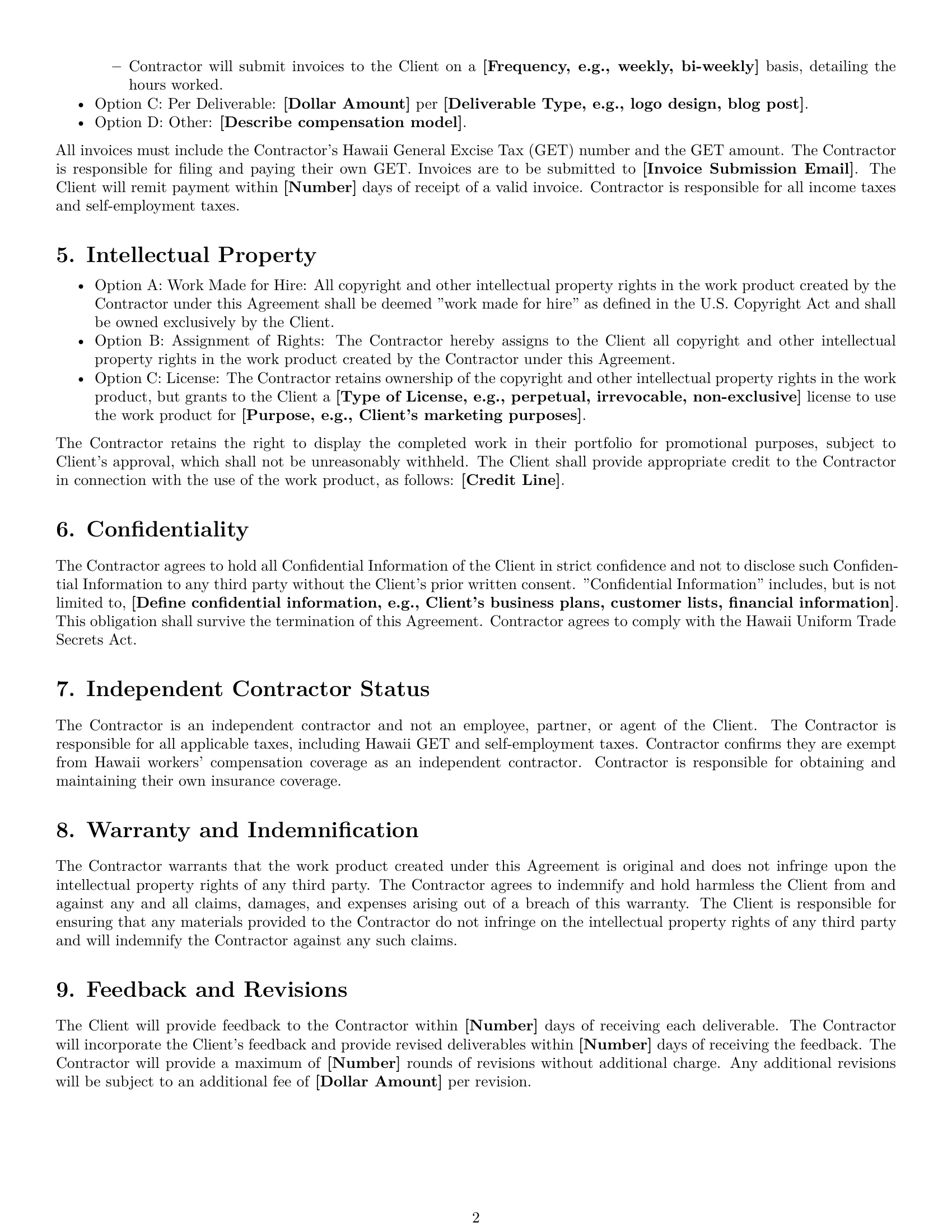 Preview page 2 of Free Hawaii creative independent contractor agreement template