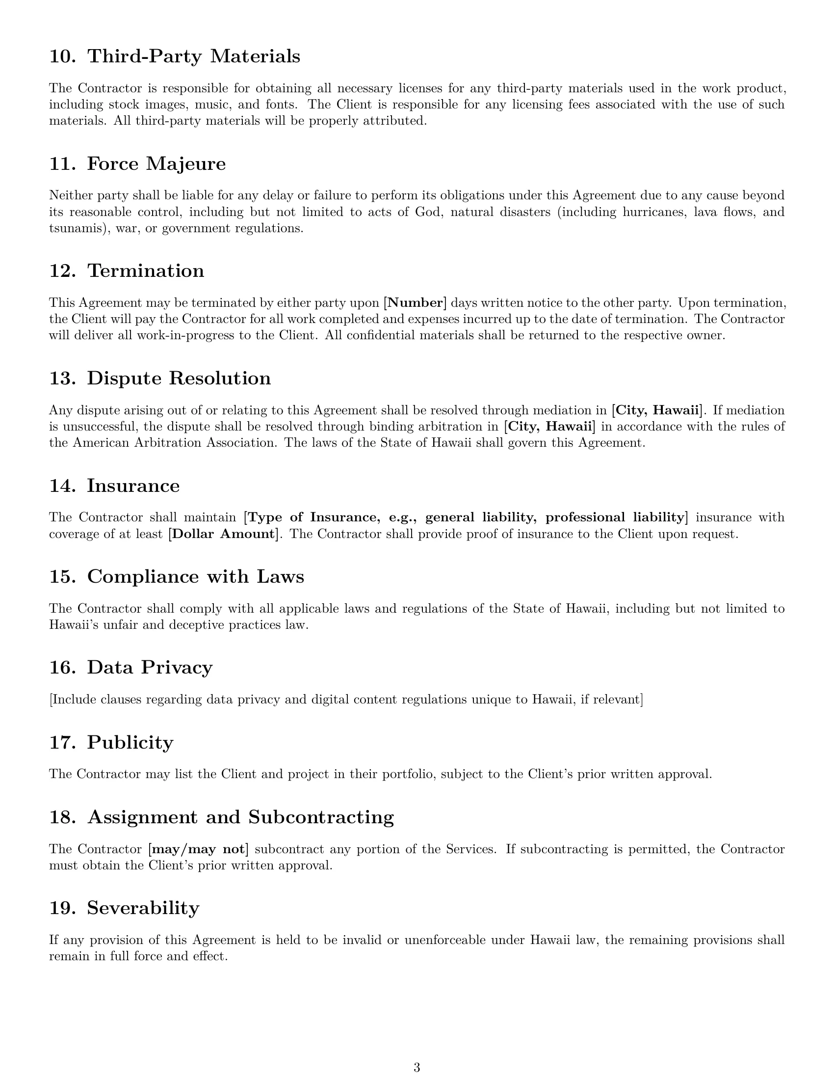 Preview page 3 of Free Hawaii creative independent contractor agreement template