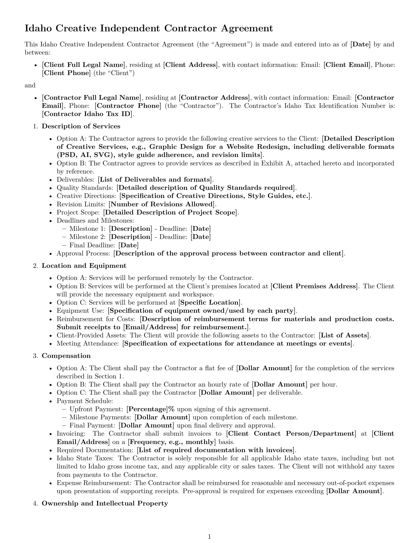 Preview page 1 of Free Idaho creative independent contractor agreement template