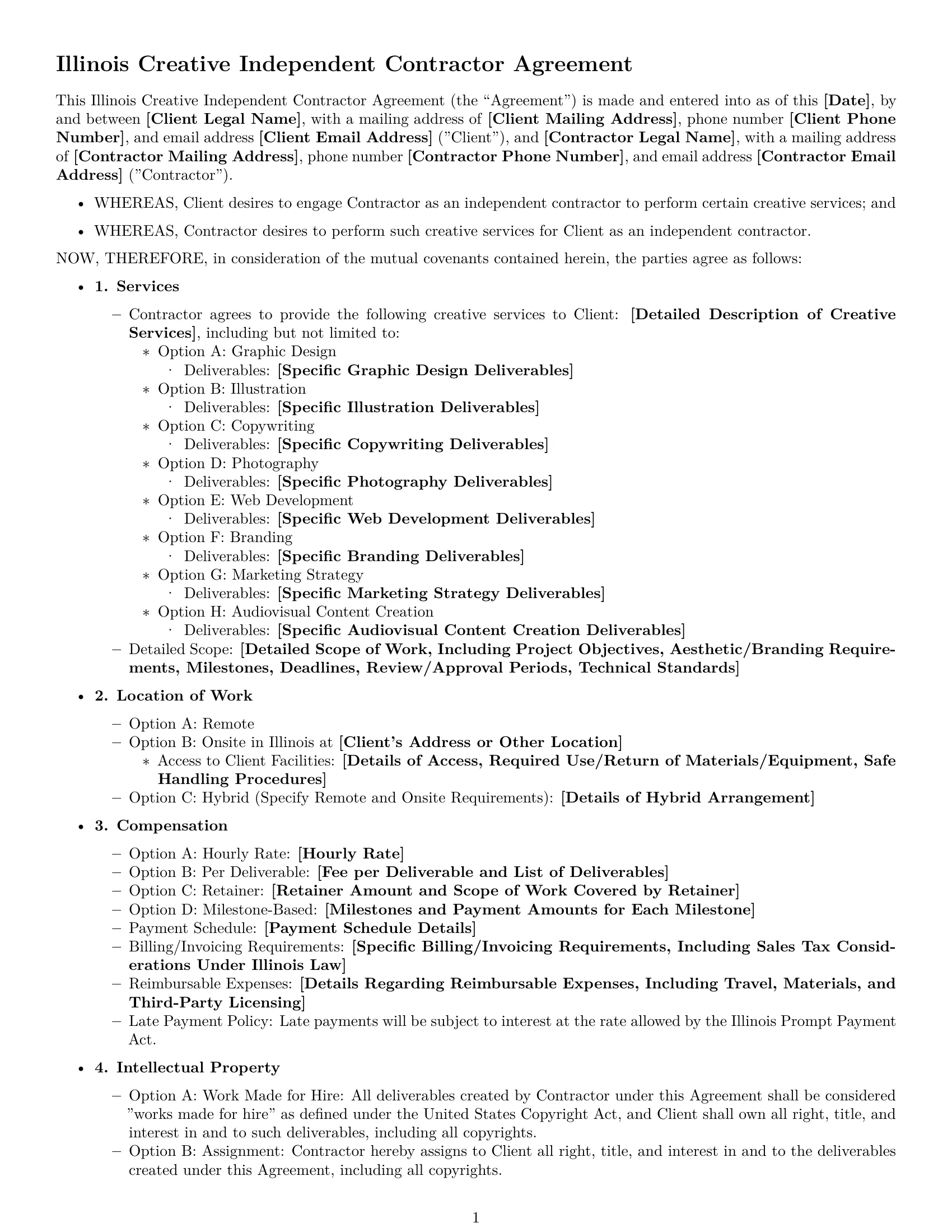 Preview page 1 of Free Illinois creative independent contractor agreement template