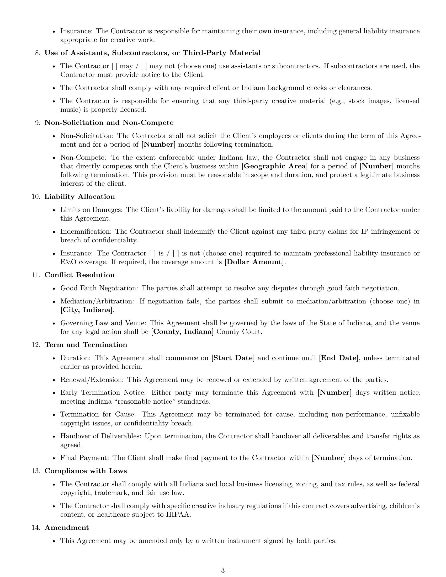 Preview page 3 of Free Indiana creative independent contractor agreement template