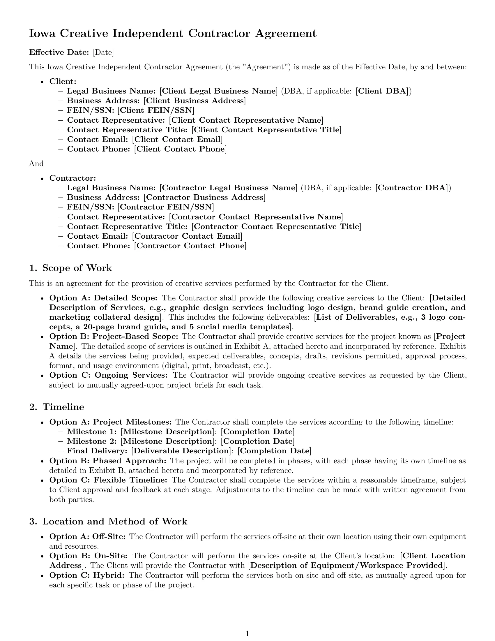 Preview page 1 of Free Iowa creative independent contractor agreement template