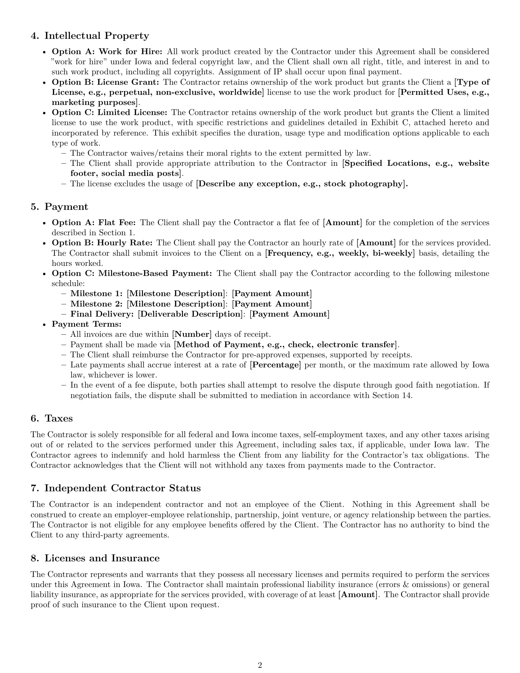 Preview page 2 of Free Iowa creative independent contractor agreement template