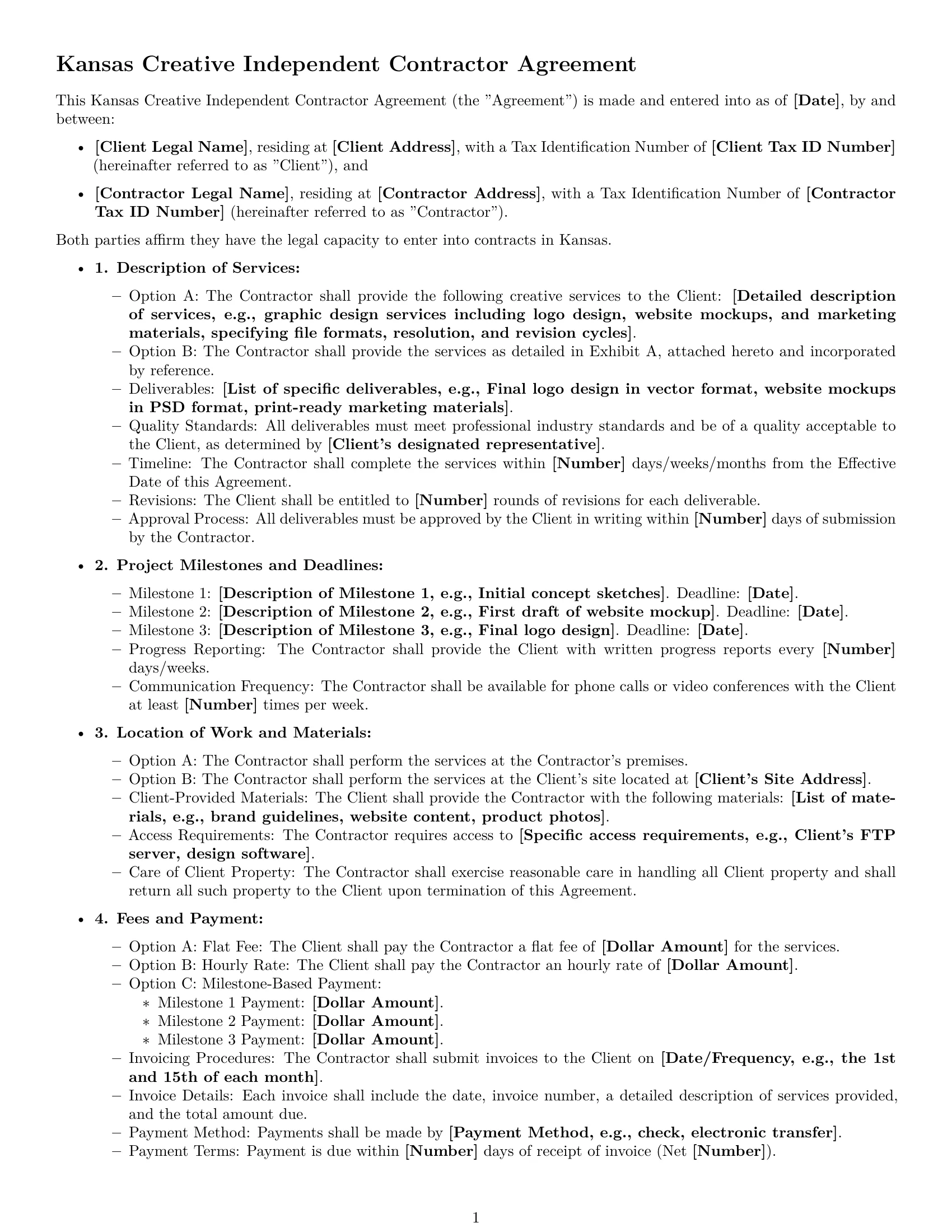 Preview page 1 of Free Kansas creative independent contractor agreement template