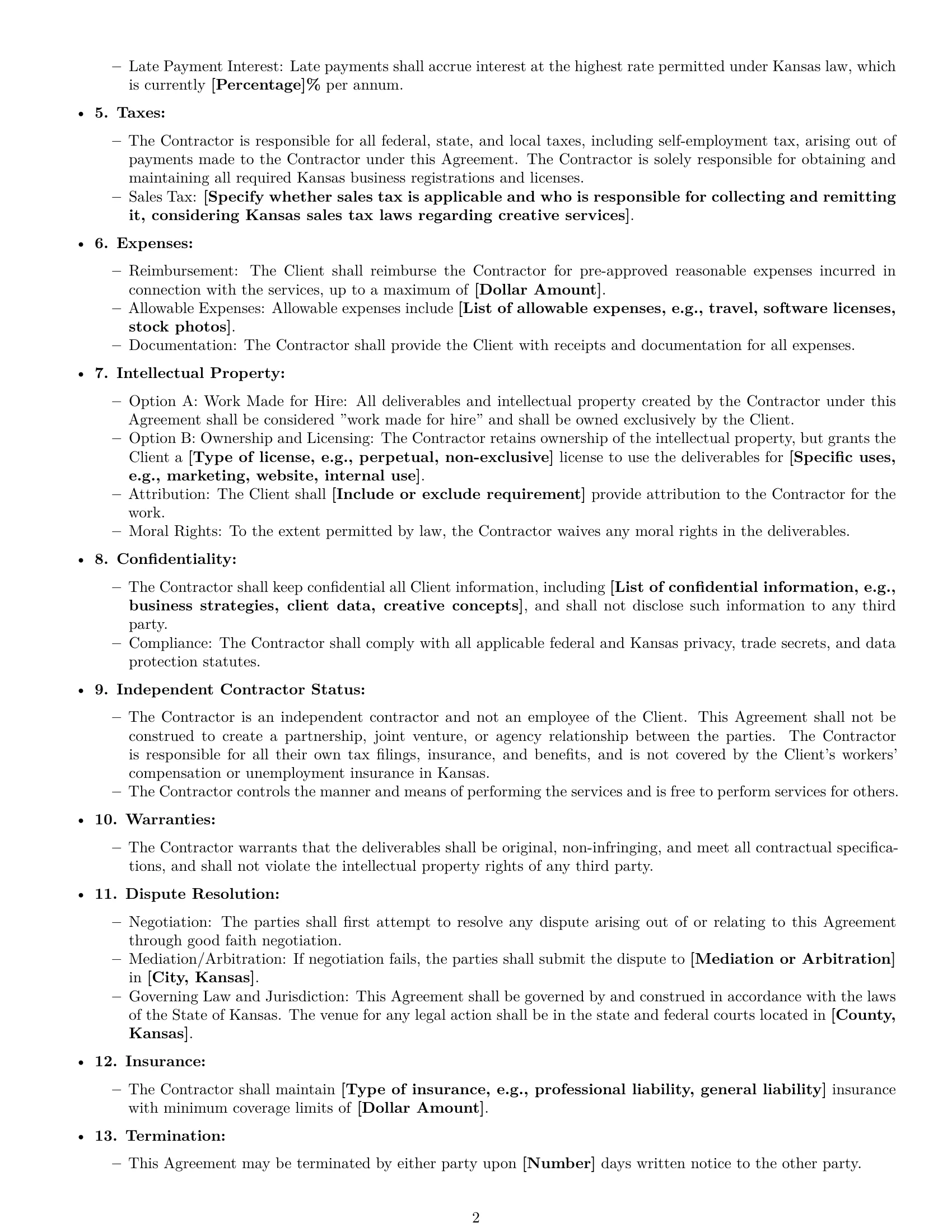 Preview page 2 of Free Kansas creative independent contractor agreement template