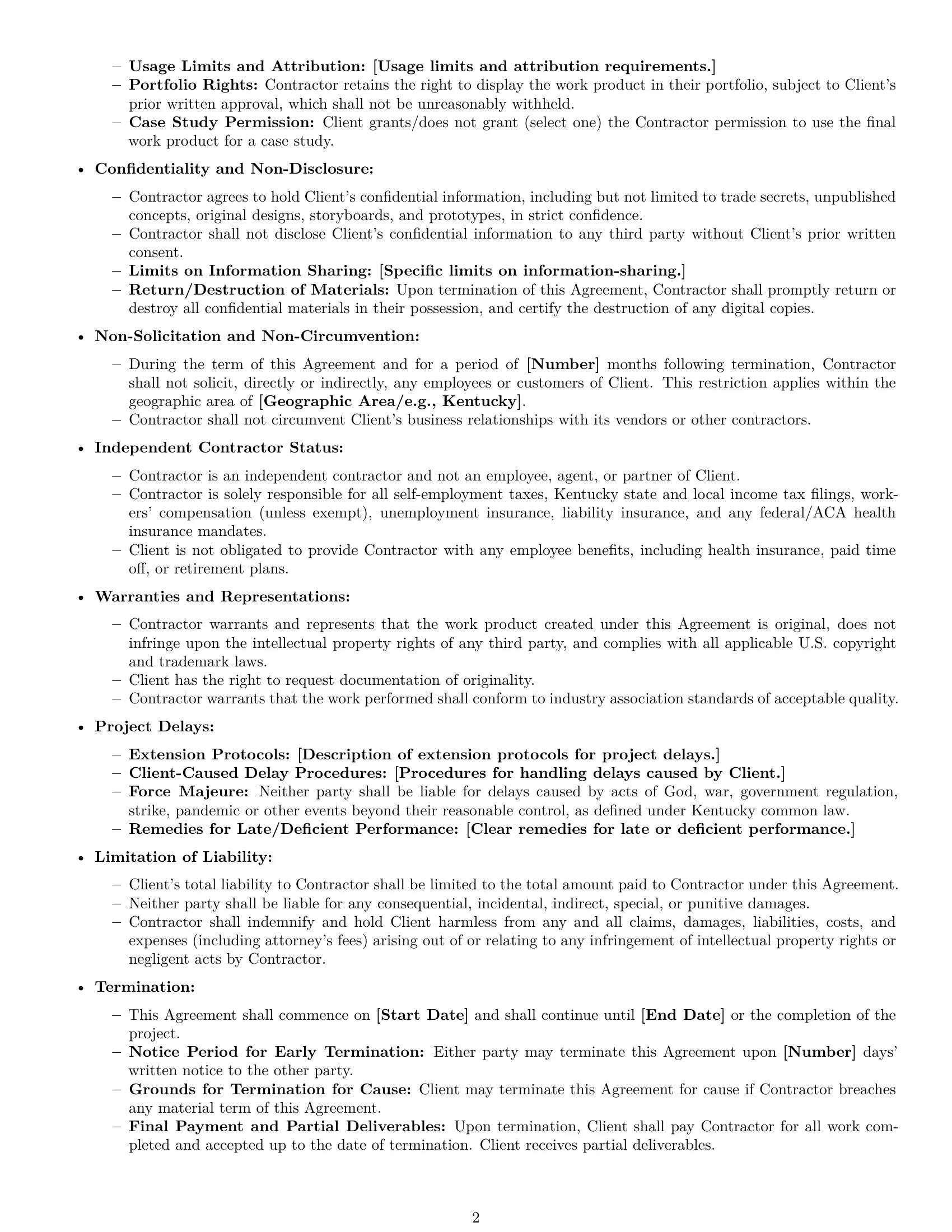 Preview page 2 of Free Kentucky creative independent contractor agreement template