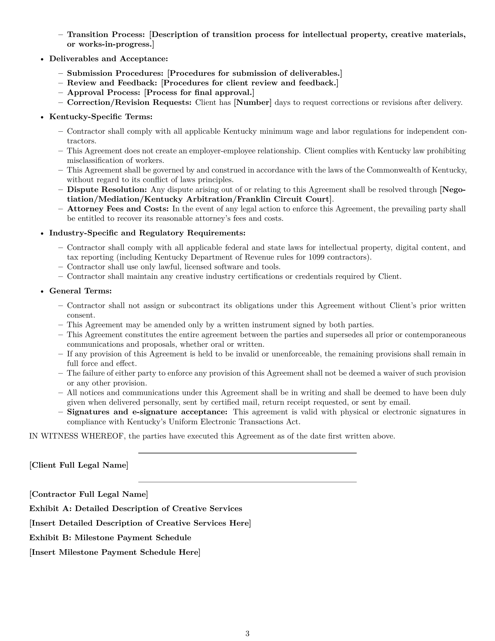 Preview page 3 of Free Kentucky creative independent contractor agreement template