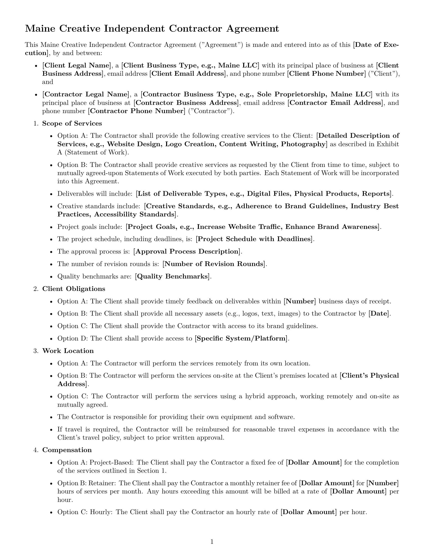 Preview page 1 of Free Maine creative independent contractor agreement template