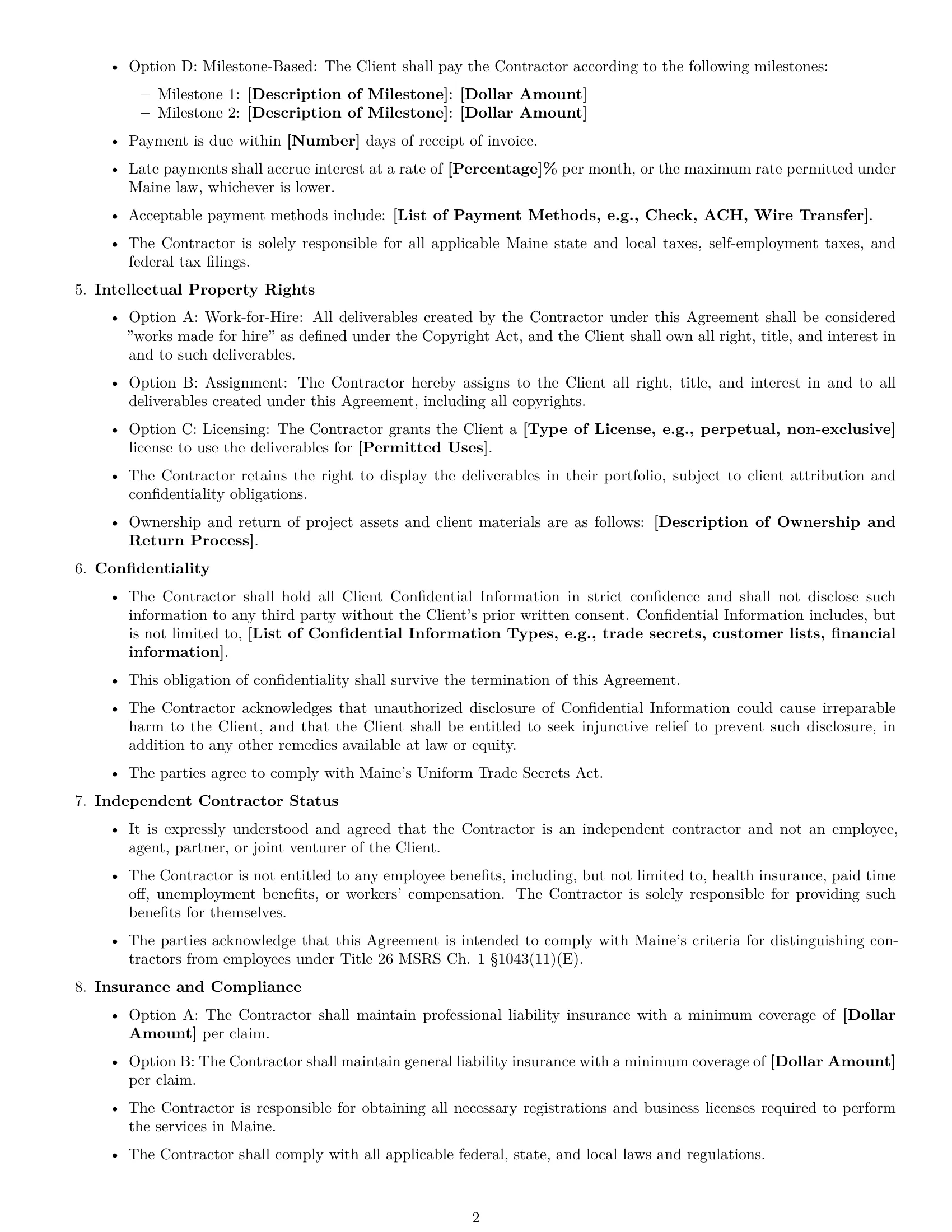 Preview page 2 of Free Maine creative independent contractor agreement template