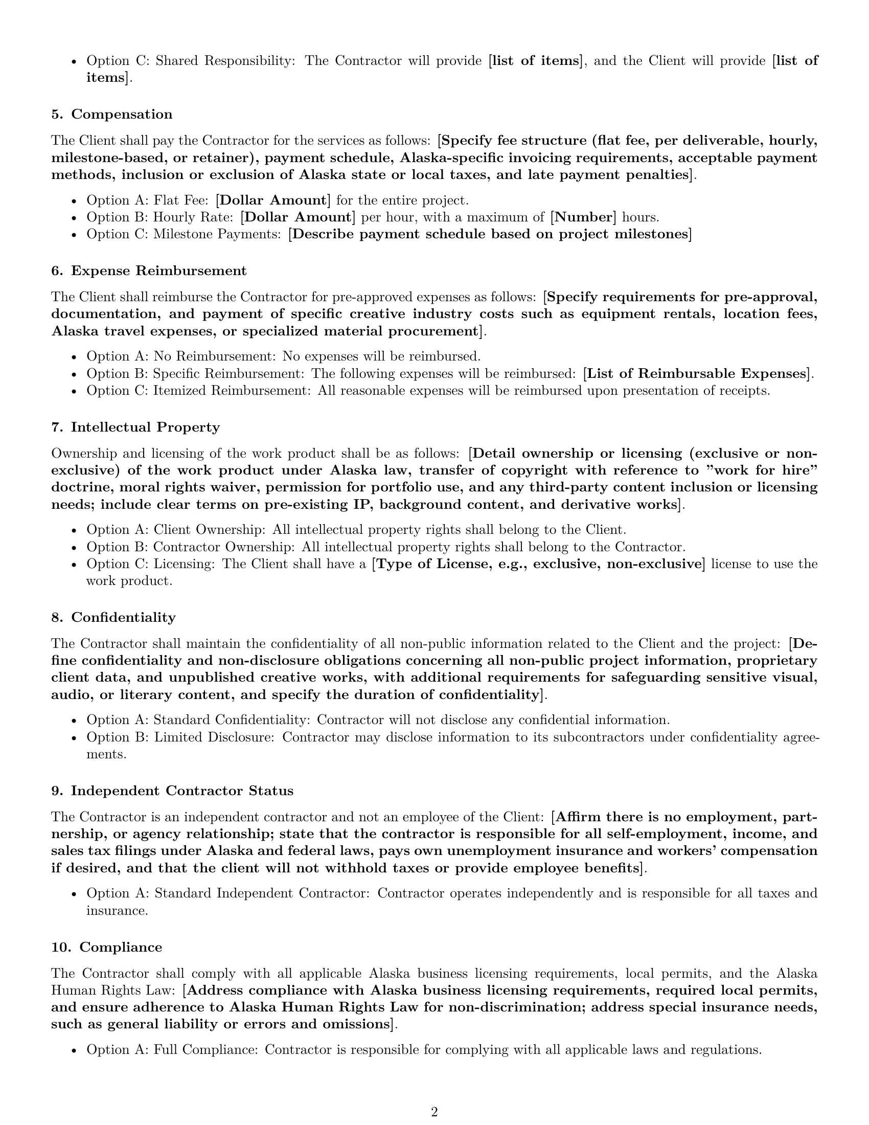 Preview page 2 of Free Alaska creative independent contractor agreement template