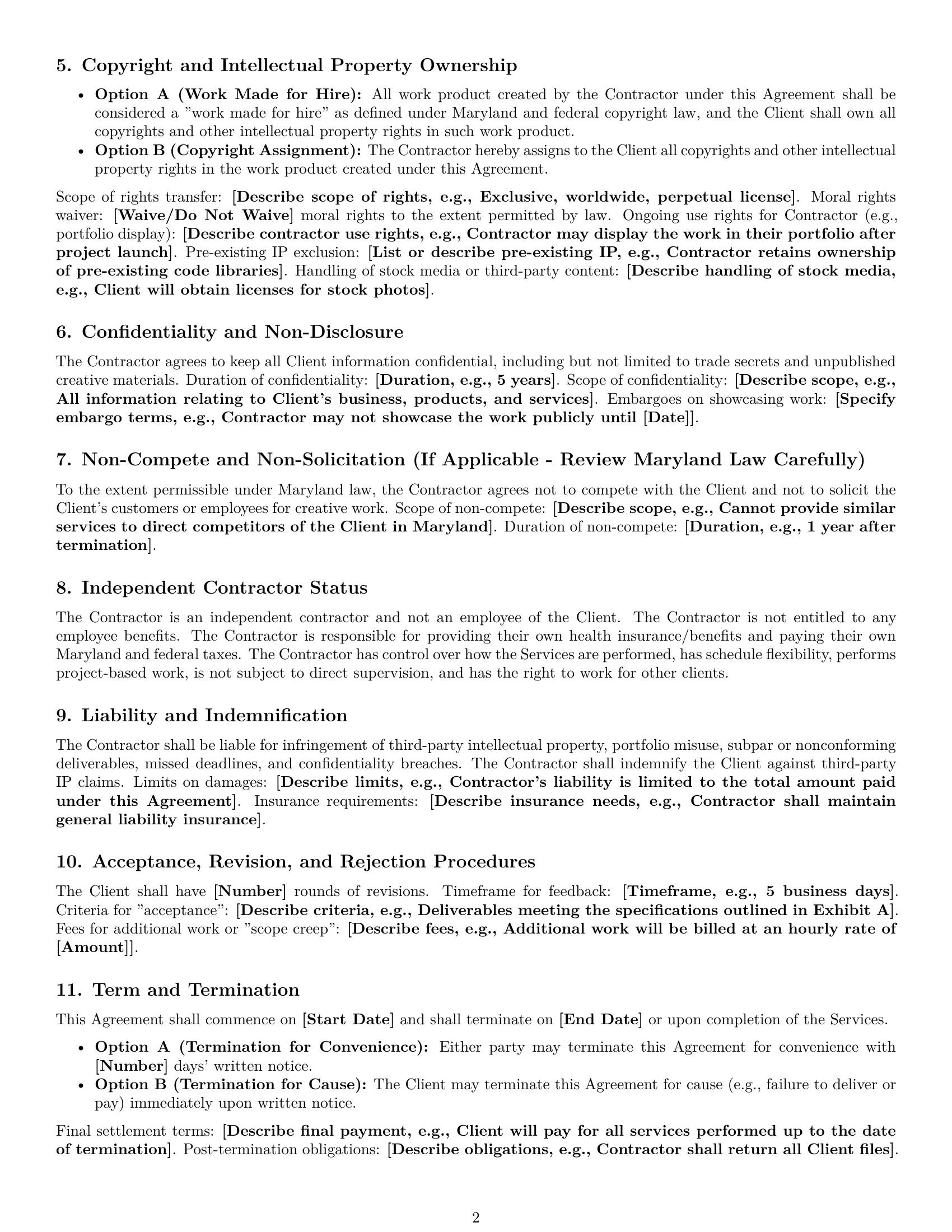 Preview page 2 of Free Maryland creative independent contractor agreement template