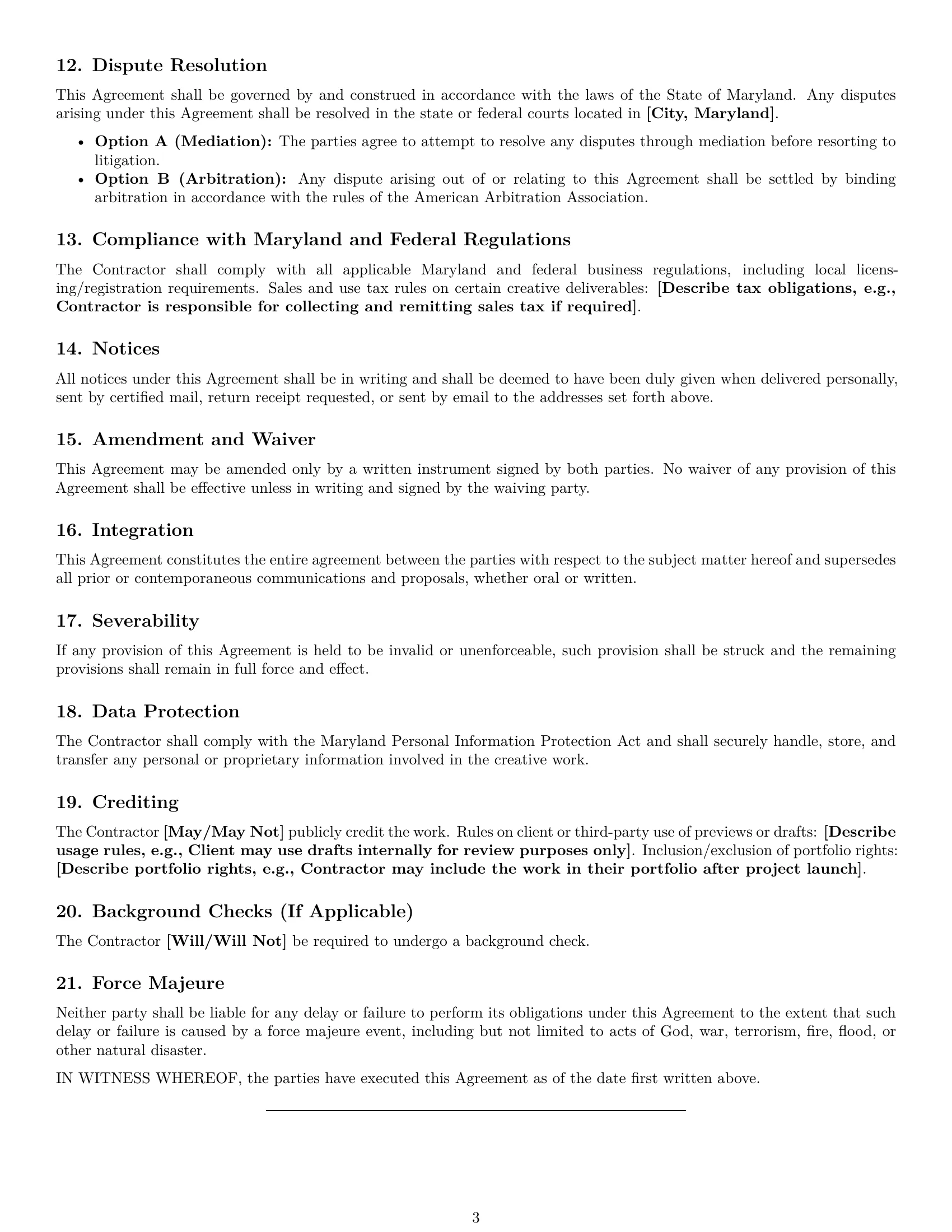 Preview page 3 of Free Maryland creative independent contractor agreement template