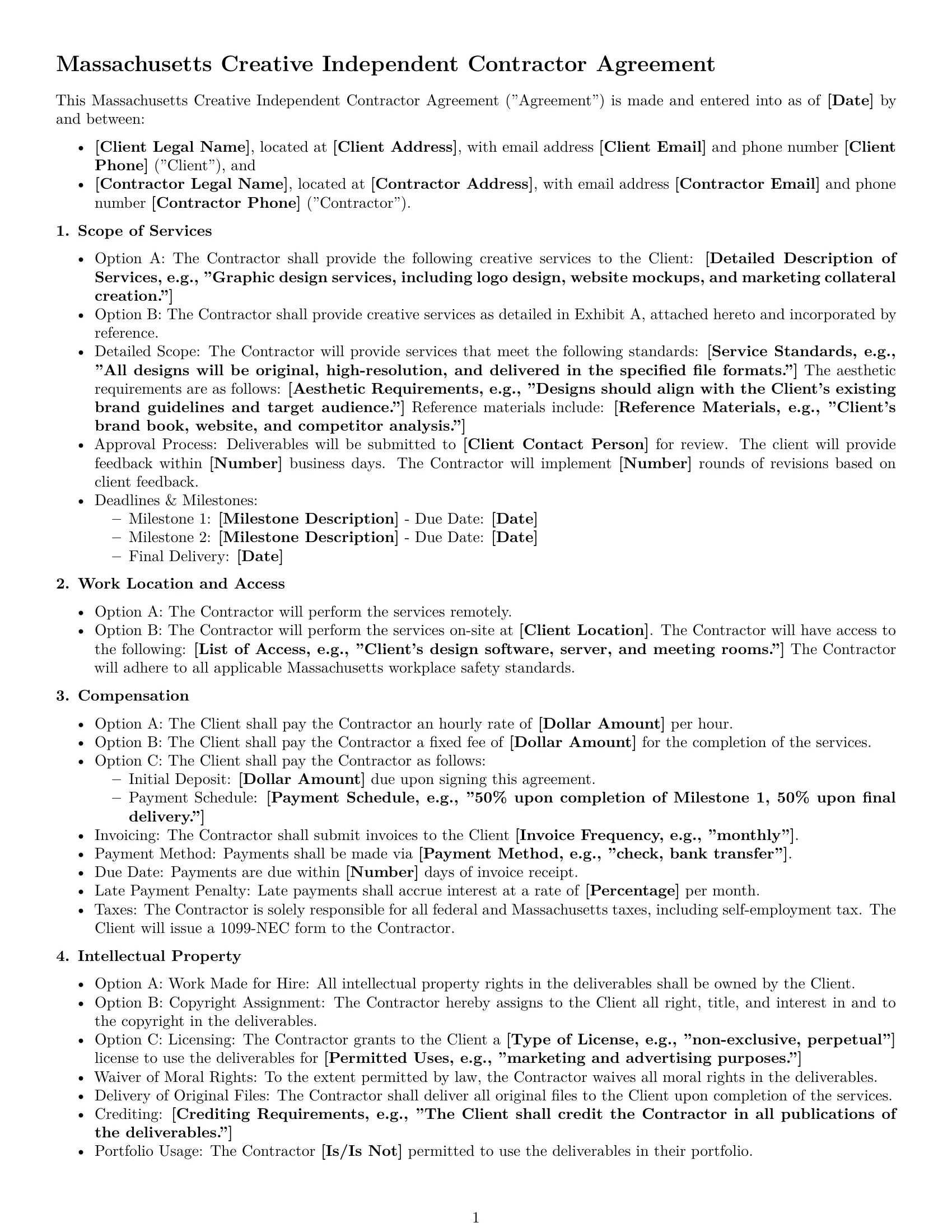 Preview page 1 of Free Massachusetts creative independent contractor agreement template