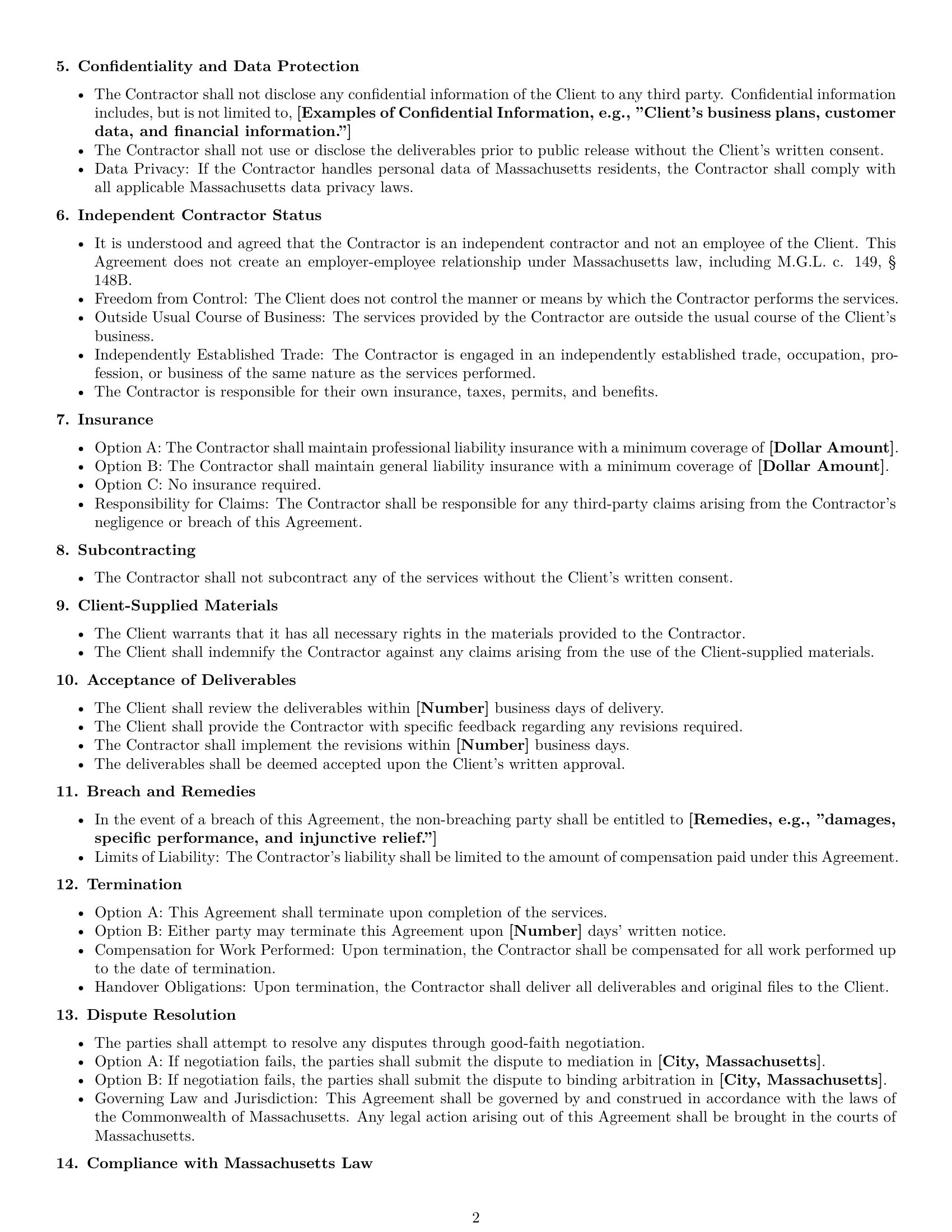 Preview page 2 of Free Massachusetts creative independent contractor agreement template