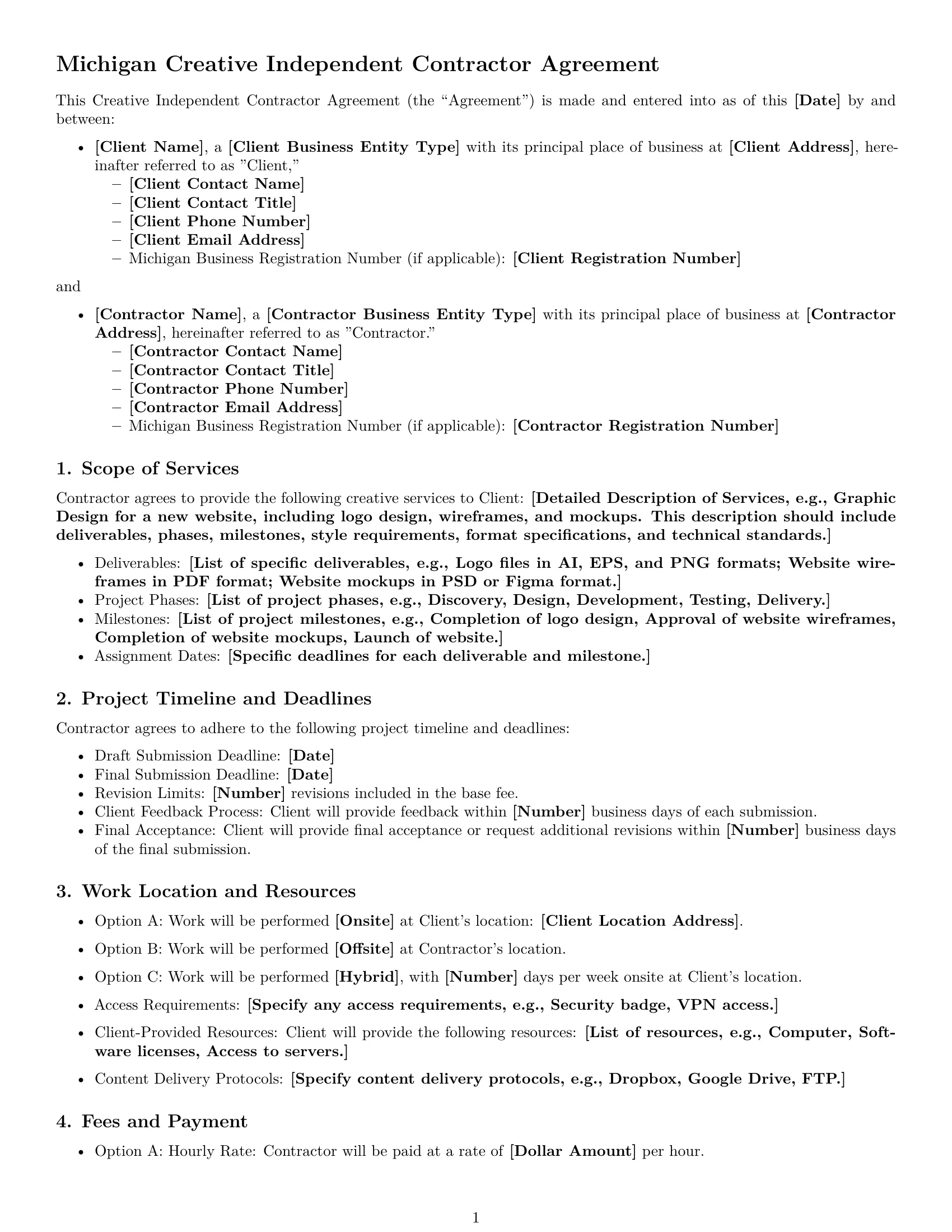 Preview page 1 of Free Michigan creative independent contractor agreement template