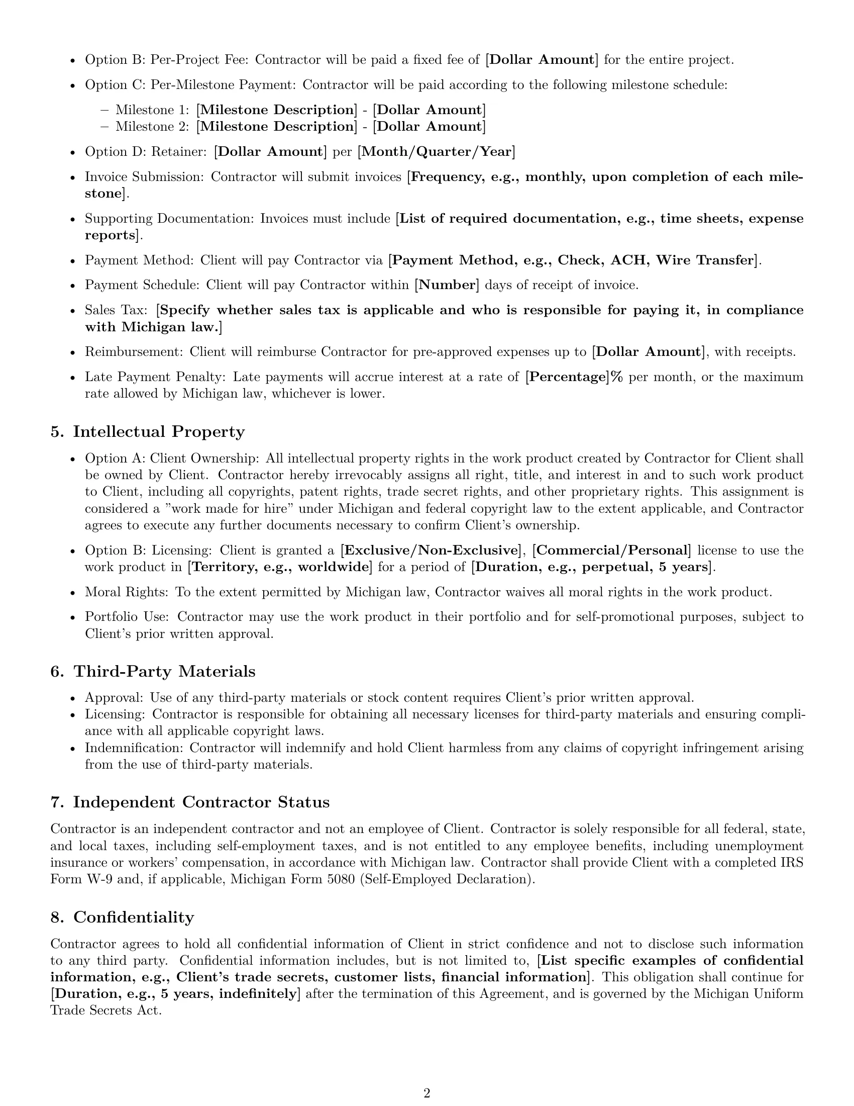 Preview page 2 of Free Michigan creative independent contractor agreement template